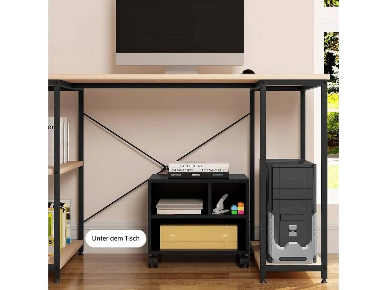 Woltu Aktenschrank Druckertisch mit Rädern Schwarz Weiß Braun - Bild 5