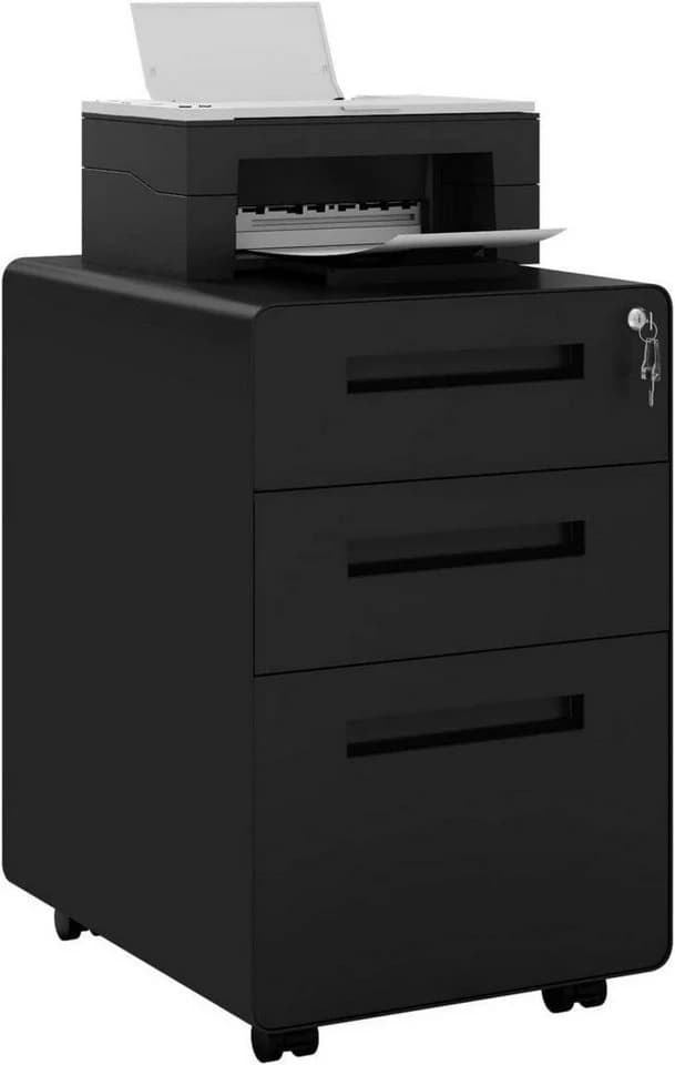Woltu Rollcontainer Aktenschrank 3 Schubladen Schwarz/Weiß - Bild 2