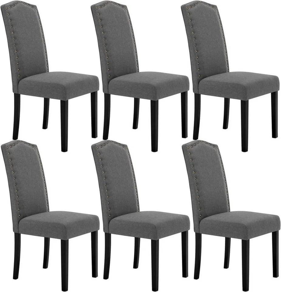 Woltu Esszimmerstuhl Set 6-tlg. Grau Leinen Massivholz - Bild 2