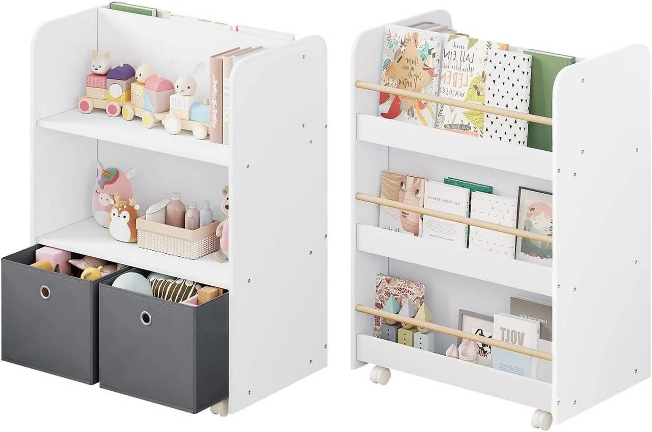 Woltu Kinderregal 2-in-1 Bücherregal mit Boxen auf Rollen Weiß - Bild 2