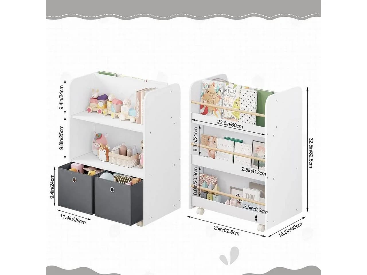 Woltu Kinderregal 2-in-1 Bücherregal mit Boxen auf Rollen Weiß - Bild 3