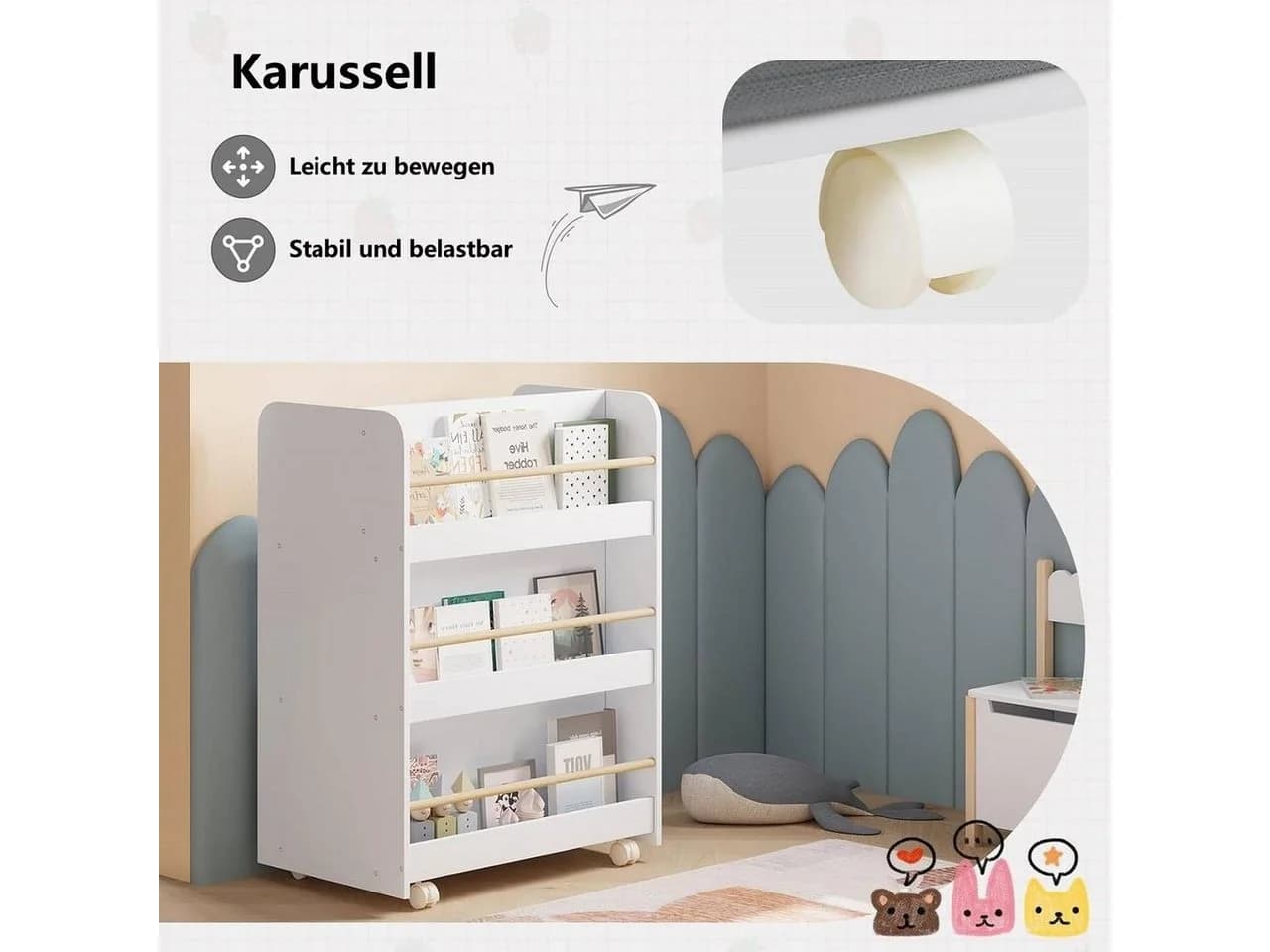 Woltu Kinderregal 2-in-1 Bücherregal mit Boxen auf Rollen Weiß - Bild 5