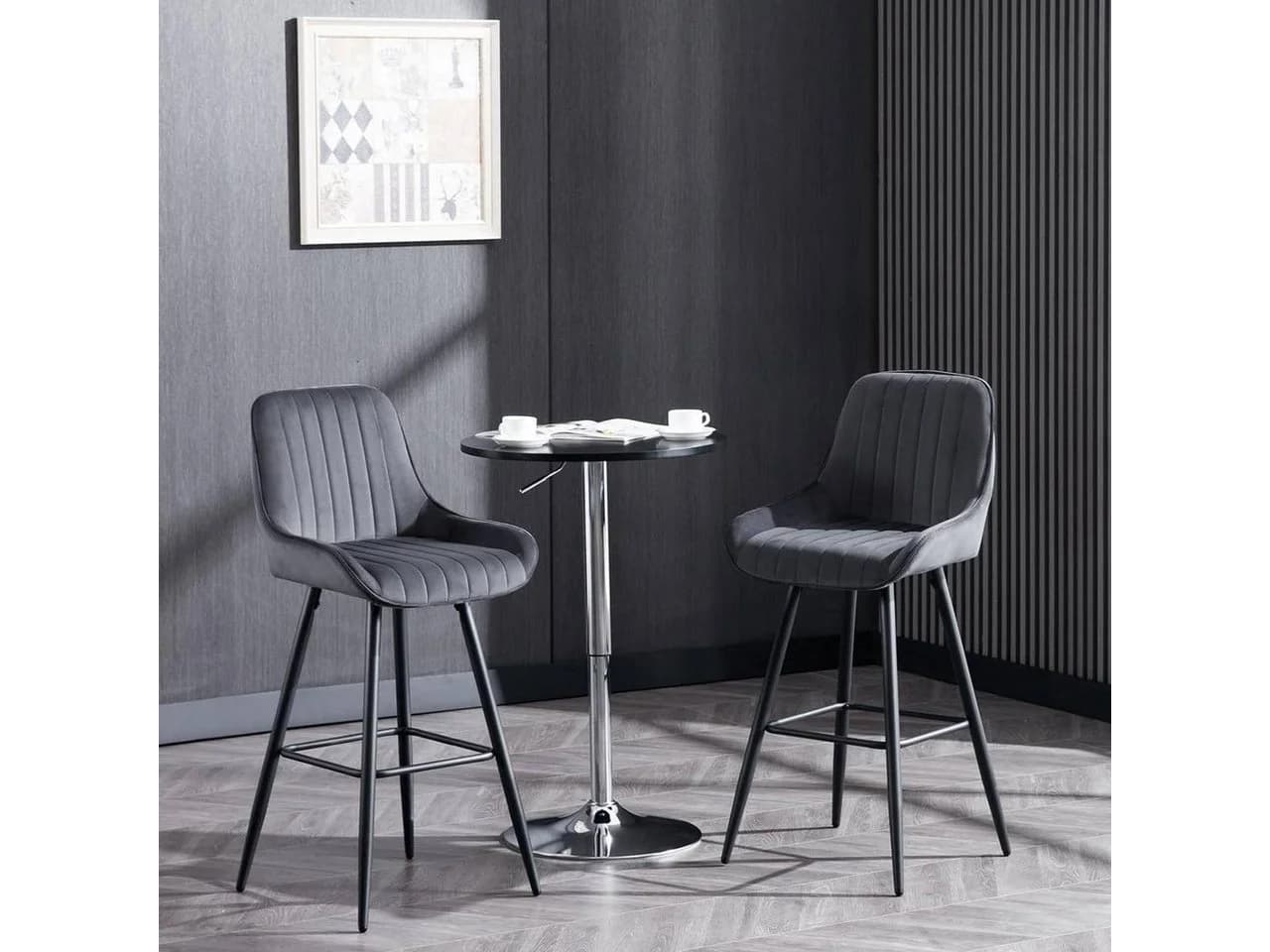 Woltu Barhocker 2er Set Samt Grau/Grün/Schwarz Modern