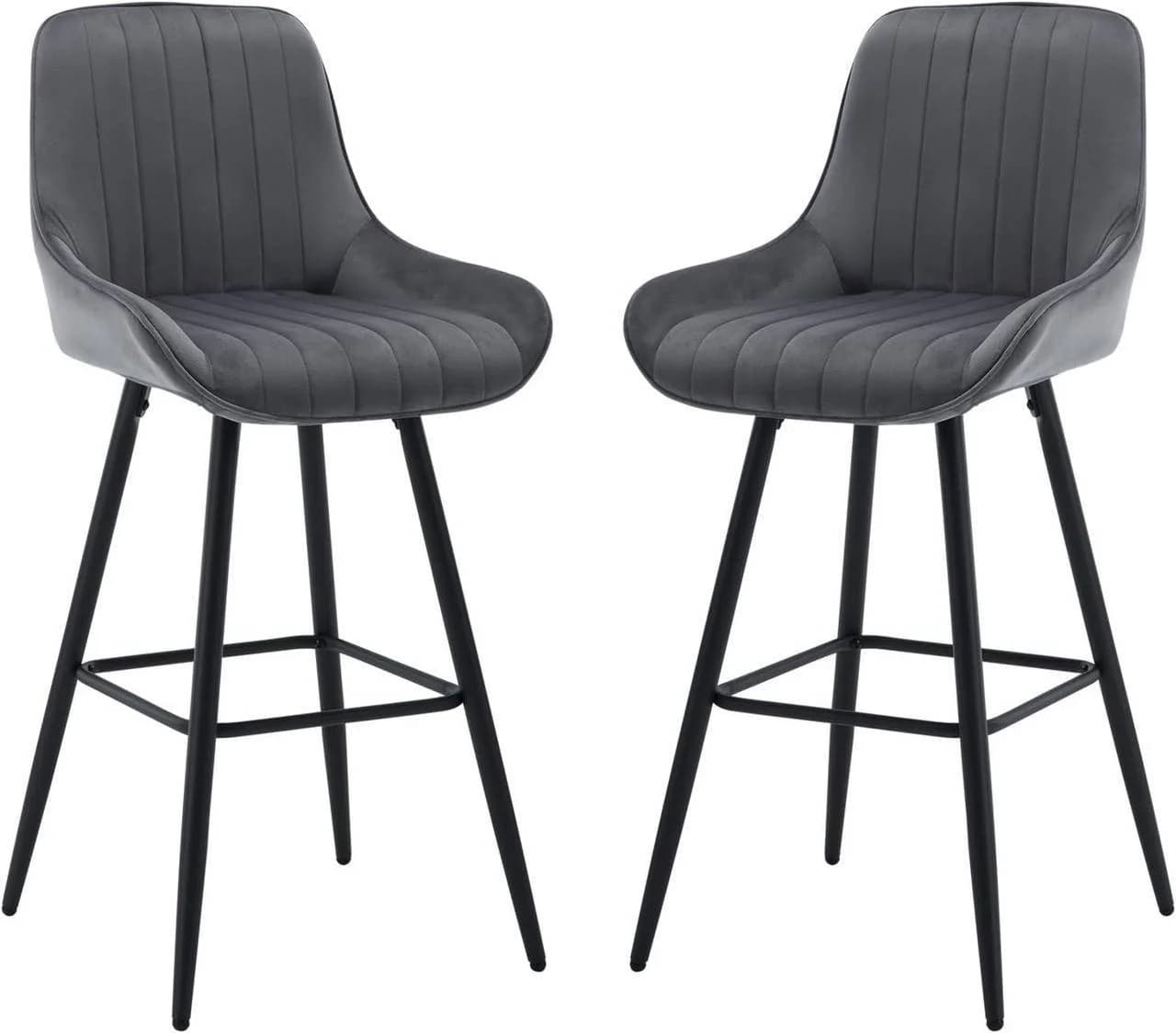 Woltu Barhocker 2er Set Samt Grau/Grün/Schwarz Modern - Bild 2