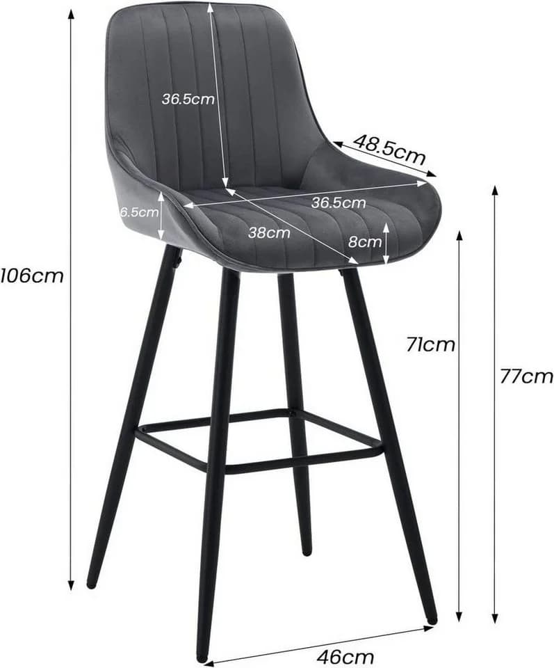 Woltu Barhocker 2er Set Samt Grau/Grün/Schwarz Modern - Bild 3