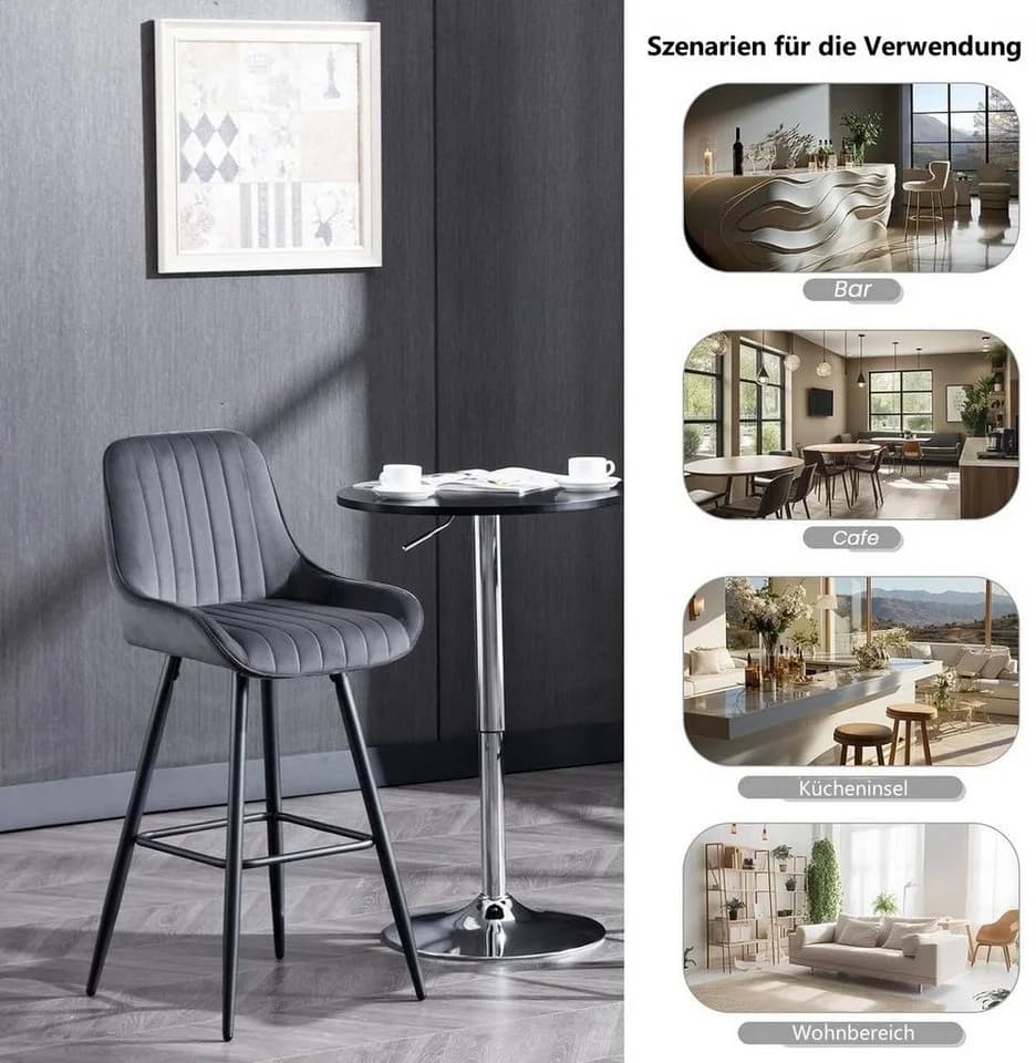 Woltu Barhocker 2er Set Samt Grau/Grün/Schwarz Modern - Bild 5
