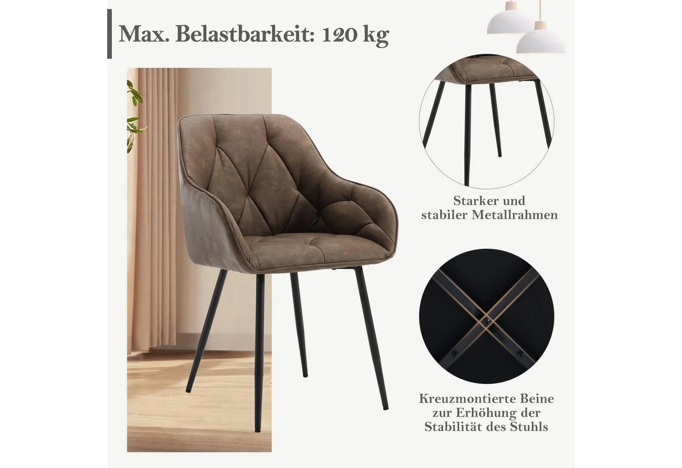 Woltu Polsterstuhl (Set, 2 St) Esszimmerstühle Ergonomisches Design Stuhl - Bild 4