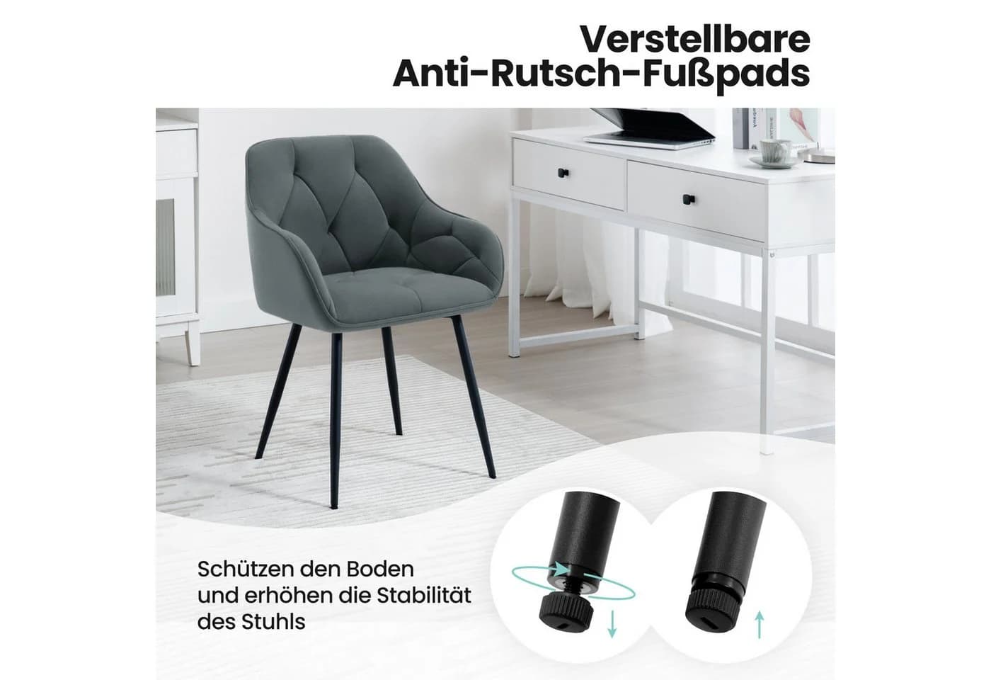Woltu Polsterstuhl Grau Samt Ergonomisch mit Armlehne - Bild 4