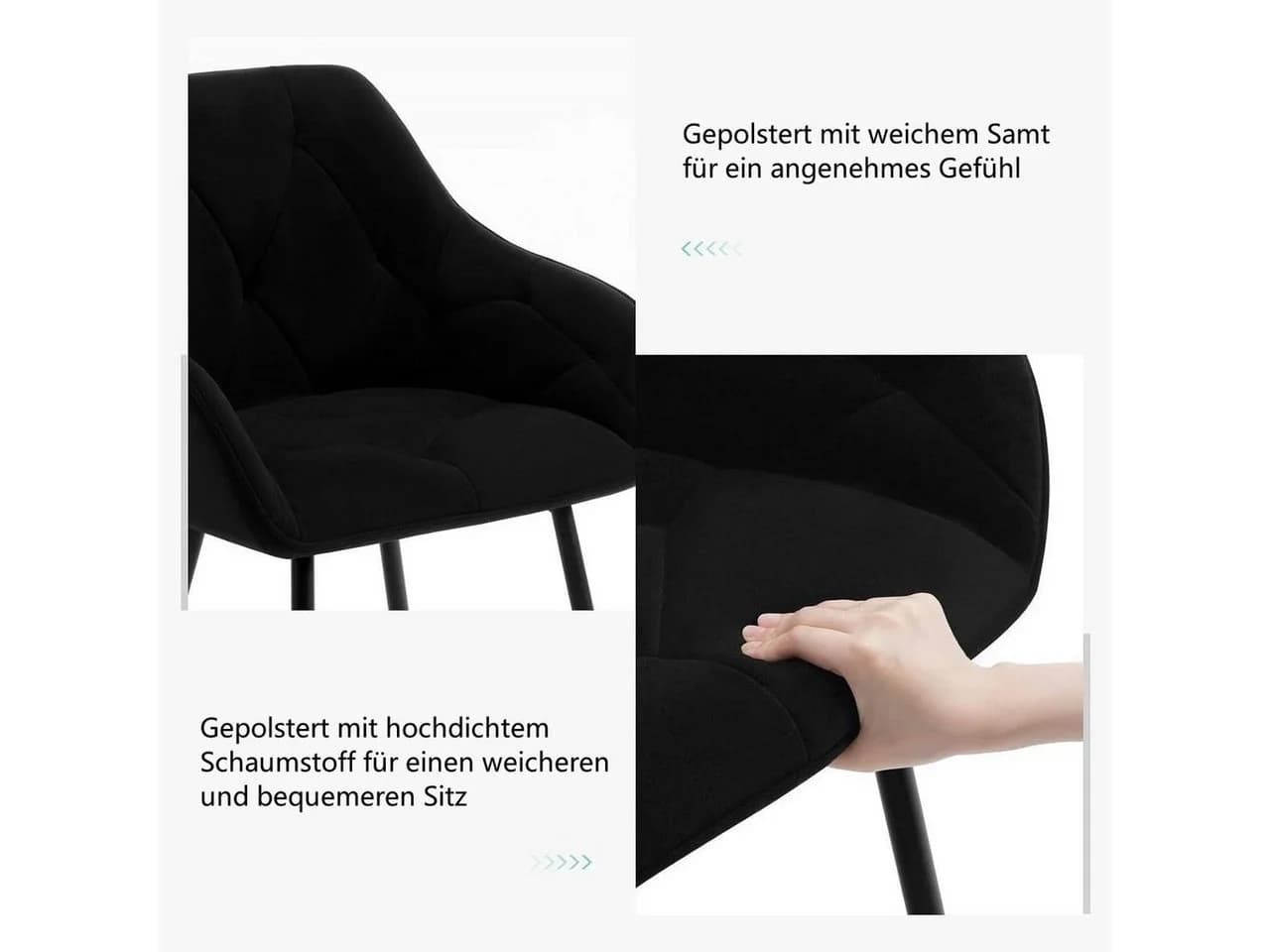 Woltu Polsterstuhl Schwarz Samt Ergonomisch mit Armlehnen - Bild 5