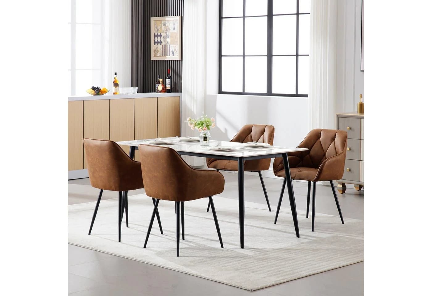 Woltu 4-Fußstuhl Set 4 St. Esszimmerstühle Kunstleder Ergonomisch