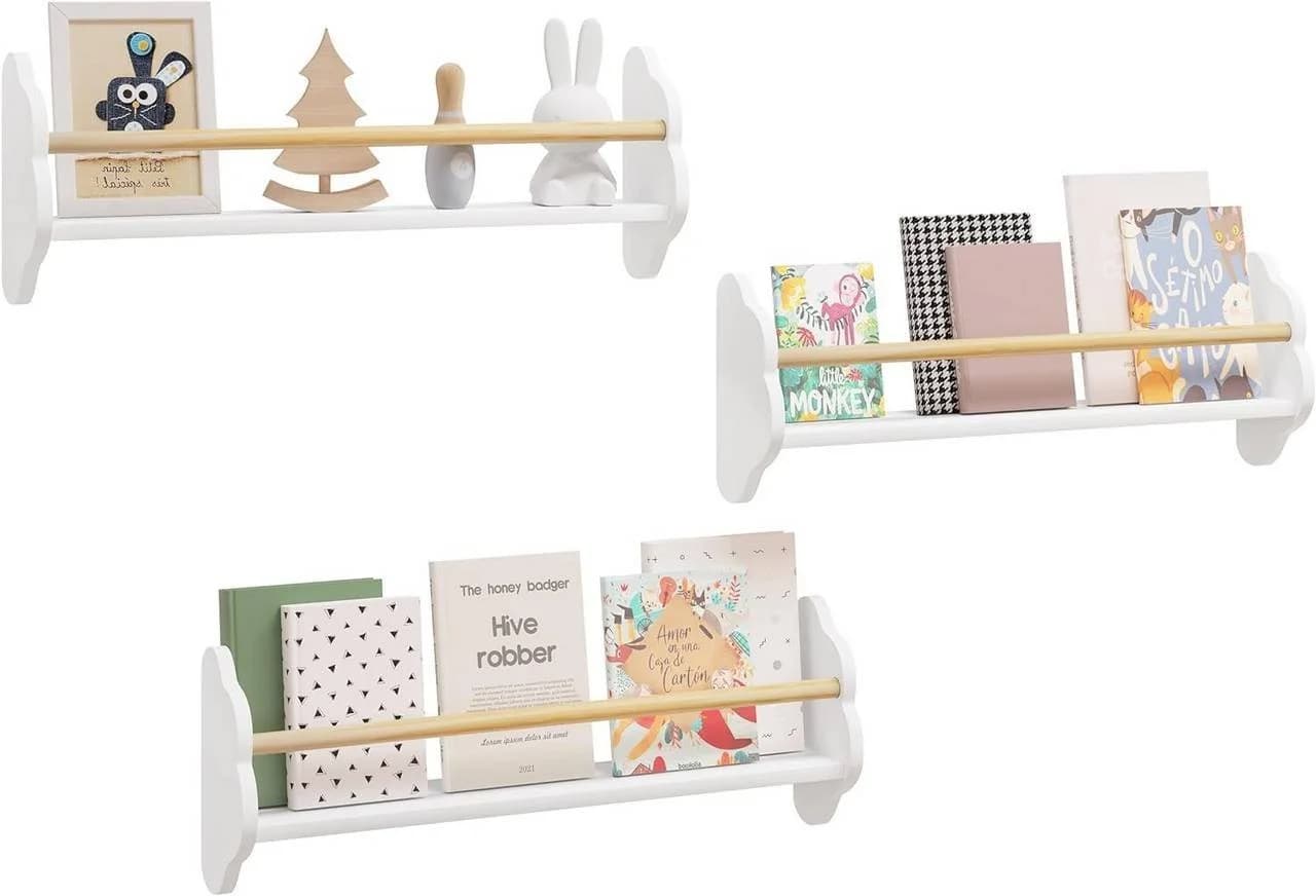 Woltu Kinderregal 3-tlg. Wandregal weiß Kiefernholz MDF - Bild 2