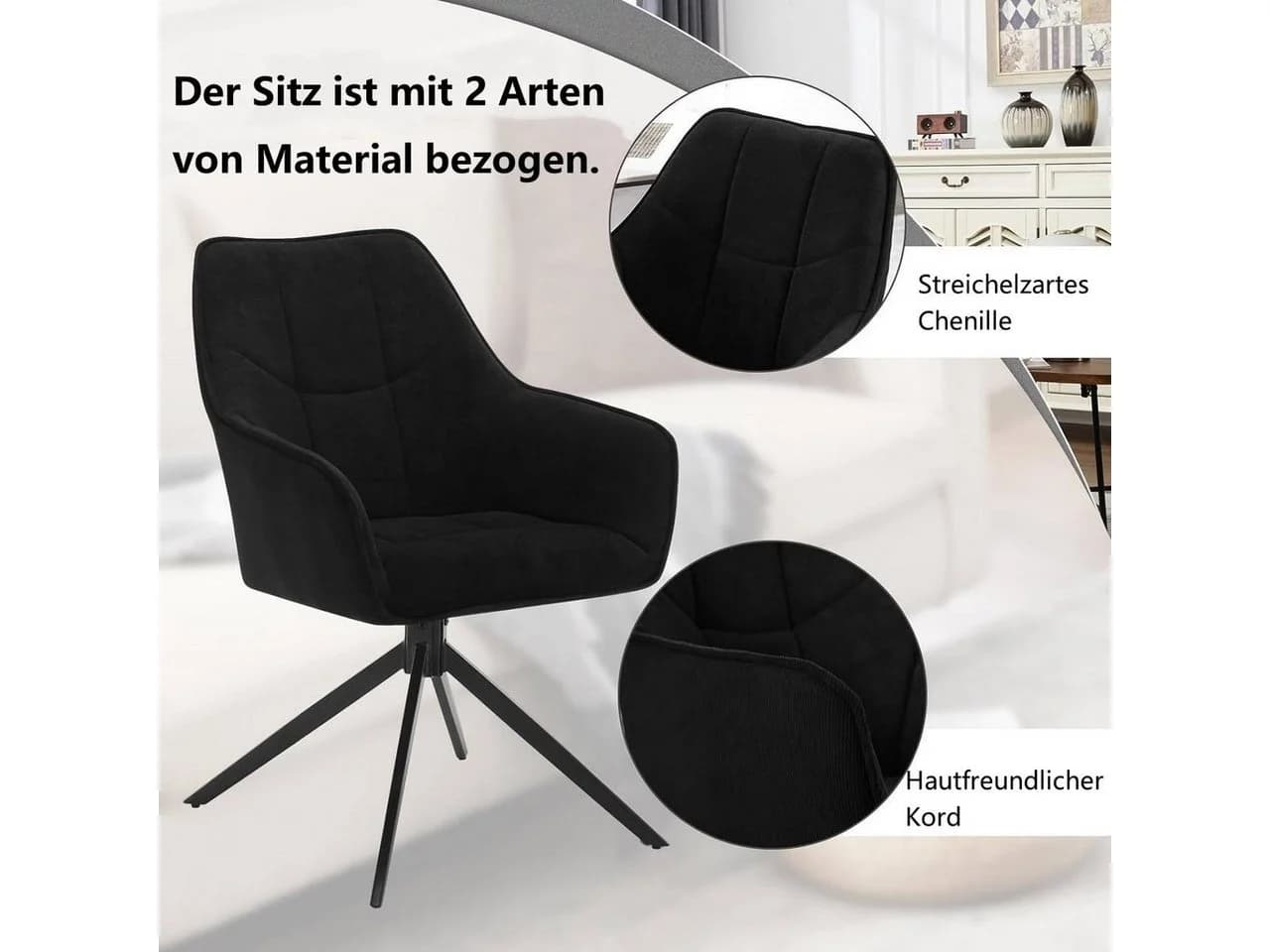 Woltu Polsterstuhl Esszimmerstuhl drehbar Grau/Schwarz Metallbeine - Bild 5