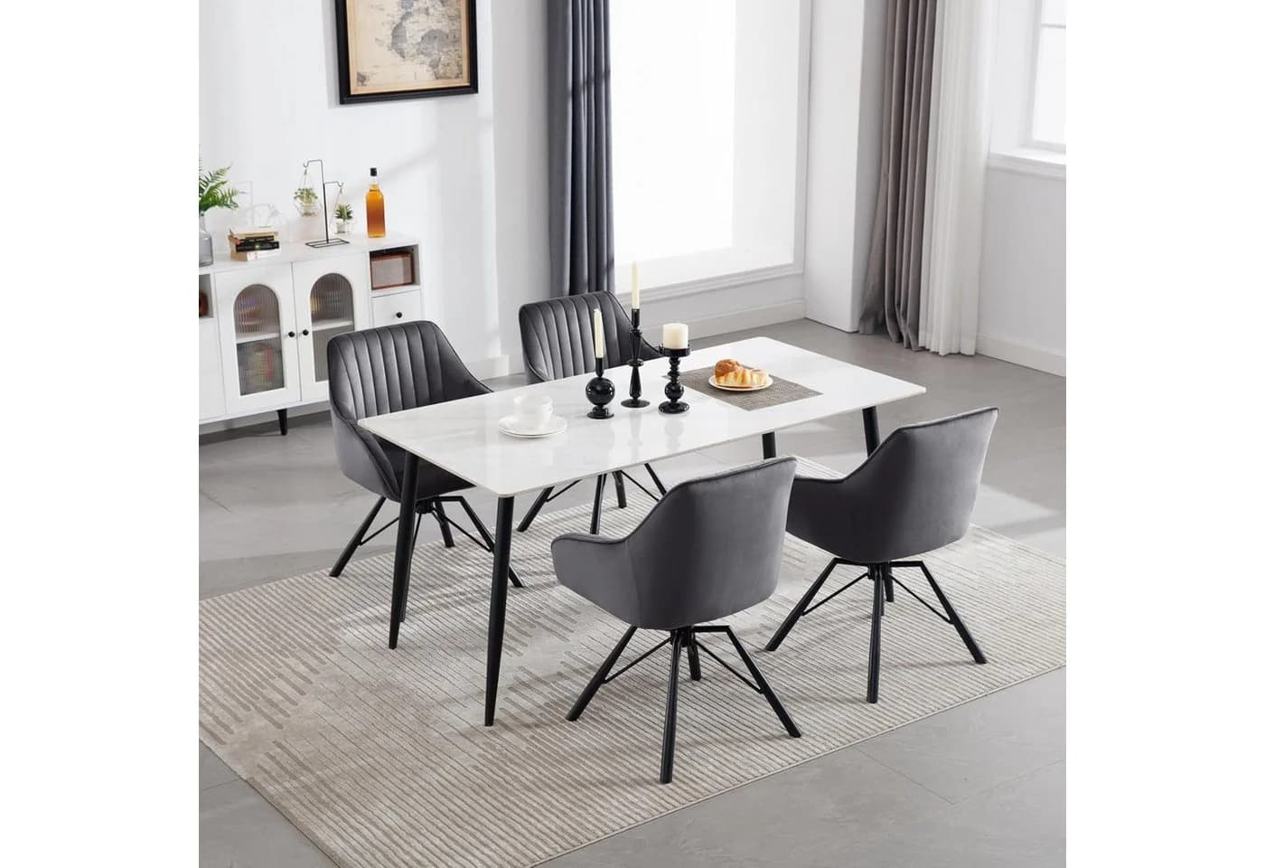 Woltu 4-Fußstuhl Set Drehbar Samt Sessel Grau