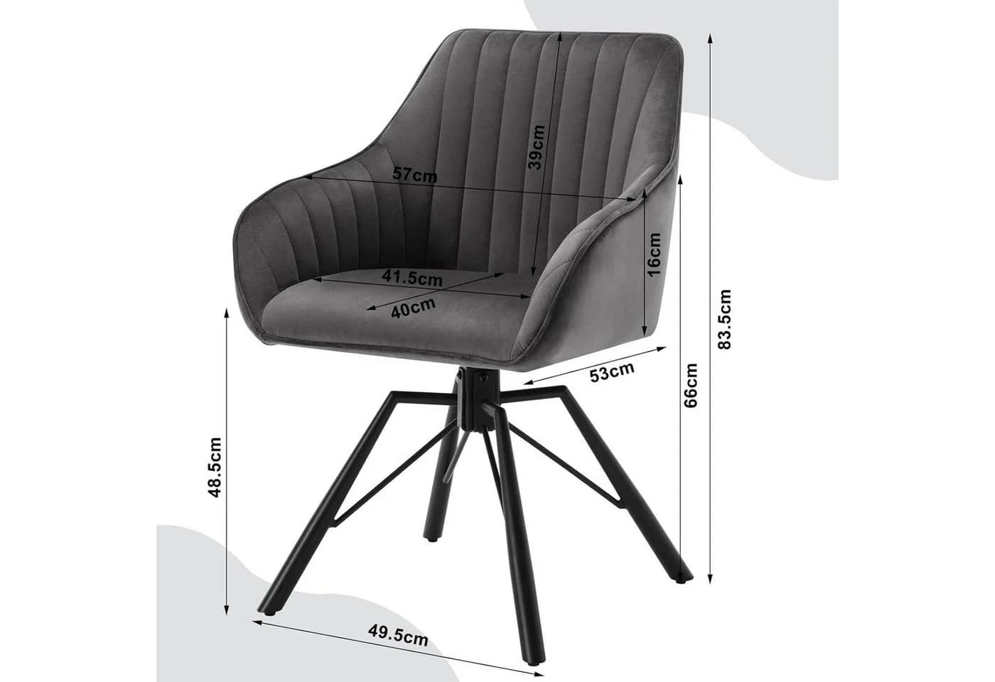 Woltu 4-Fußstuhl Set Drehbar Samt Sessel Grau - Bild 3