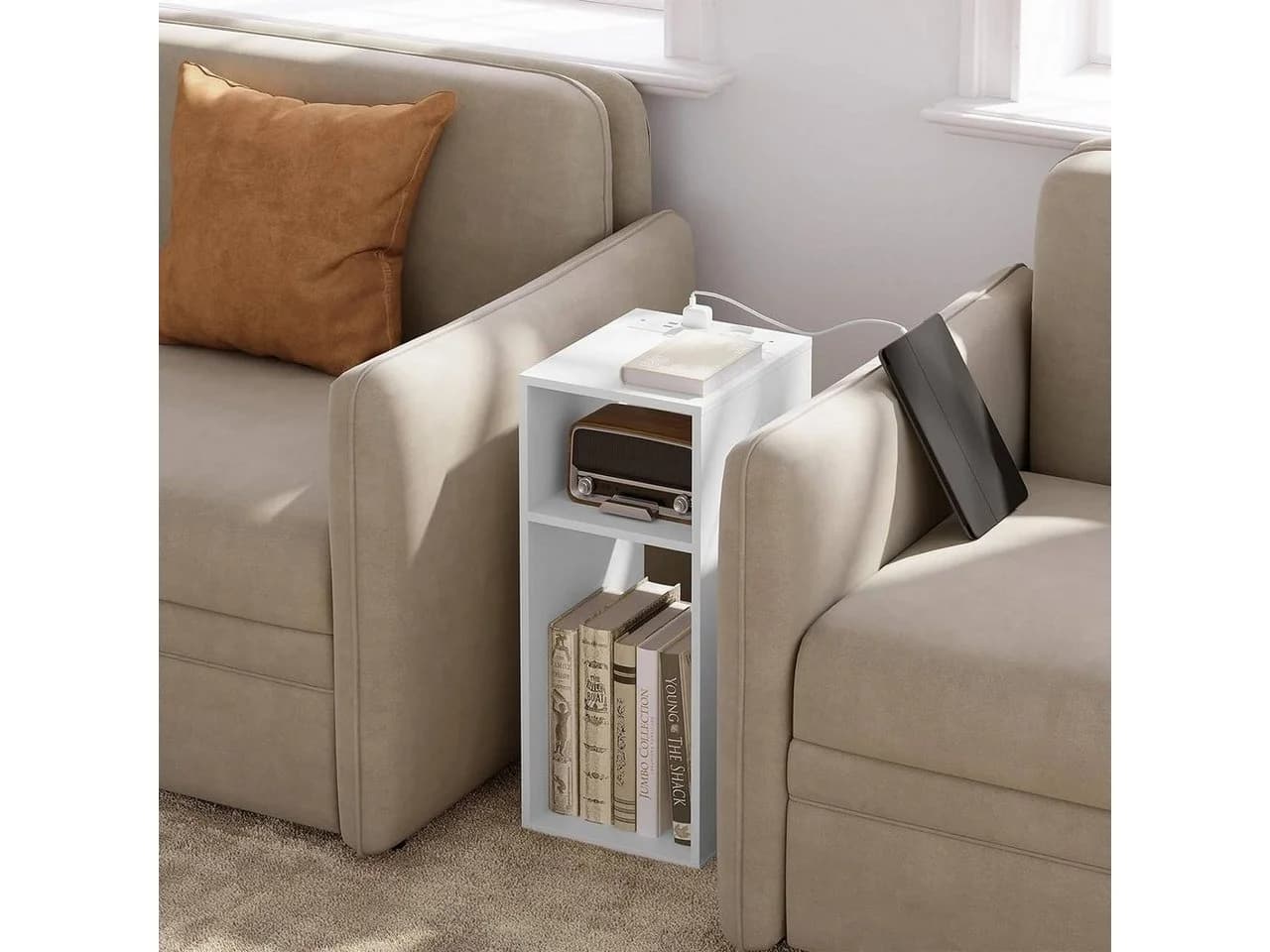 Woltu Nachttisch mit Ladefunktion Weiß Modern