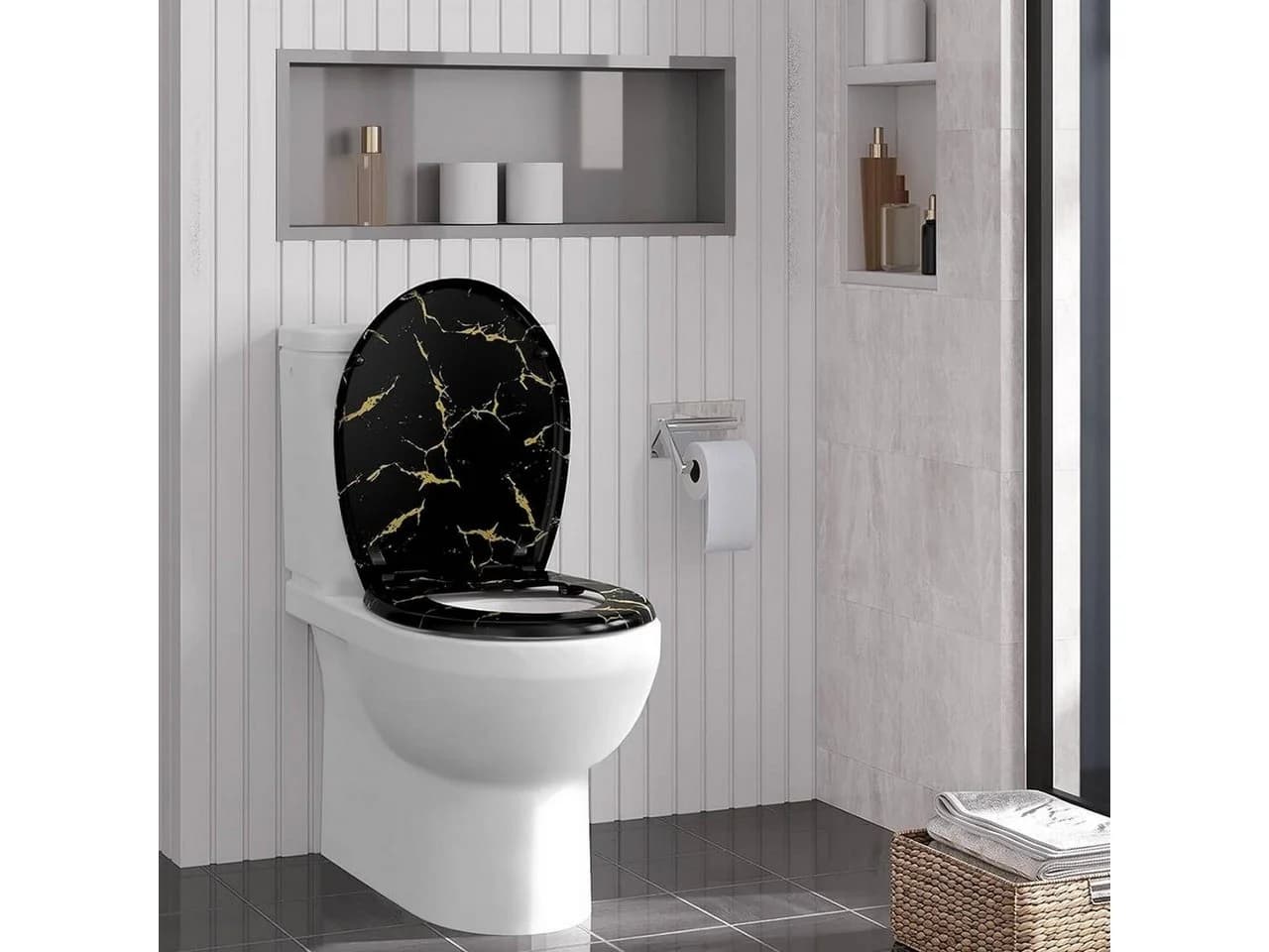 Woltu WC-Sitz Schwarz mit goldenem Glitzer