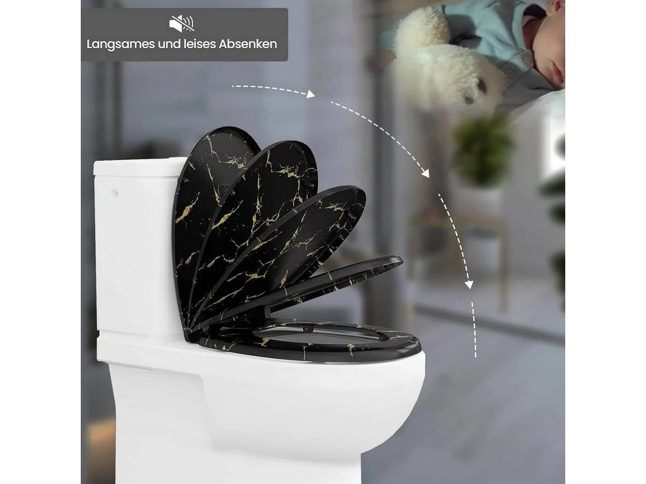 Woltu WC-Sitz Schwarz mit goldenem Glitzer - Bild 4