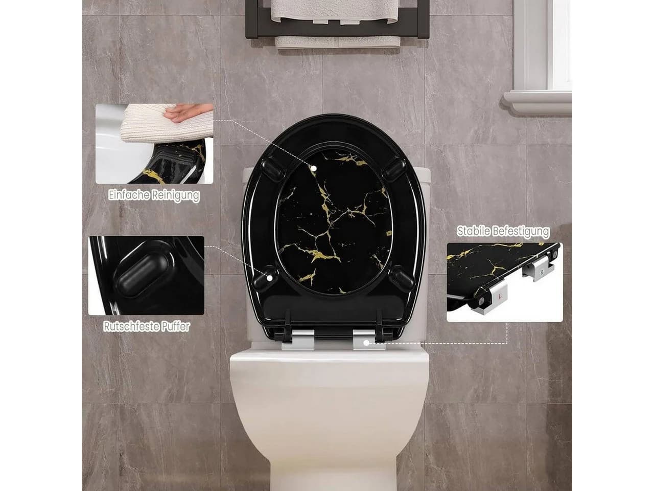 Woltu WC-Sitz Schwarz mit goldenem Glitzer - Bild 5