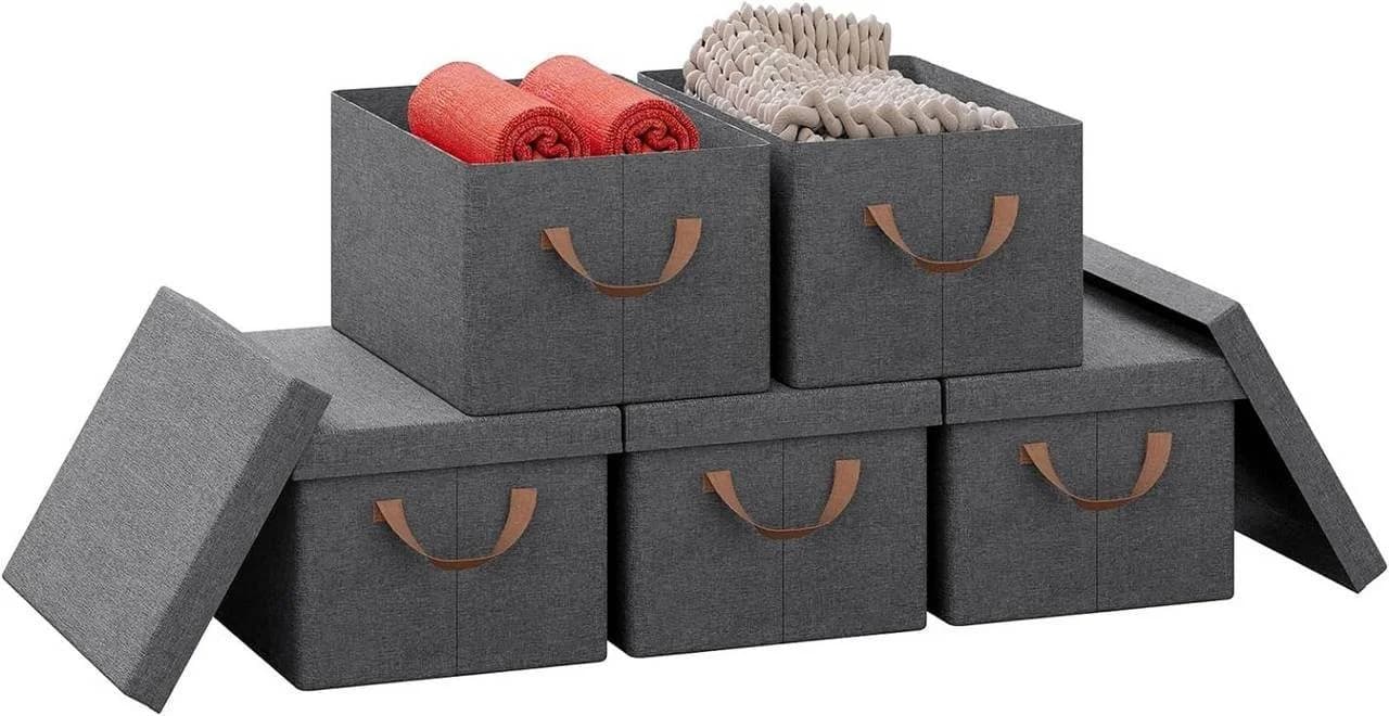 Woltu Aufbewahrungsbox Set 5 St. Grau Mit Deckel Faltbar - Bild 2