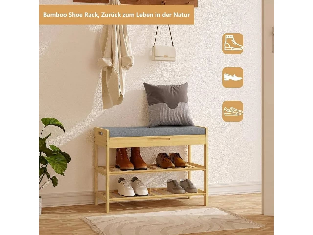 Woltu Schuhregal mit Sitzbank Bambus - Bild 3