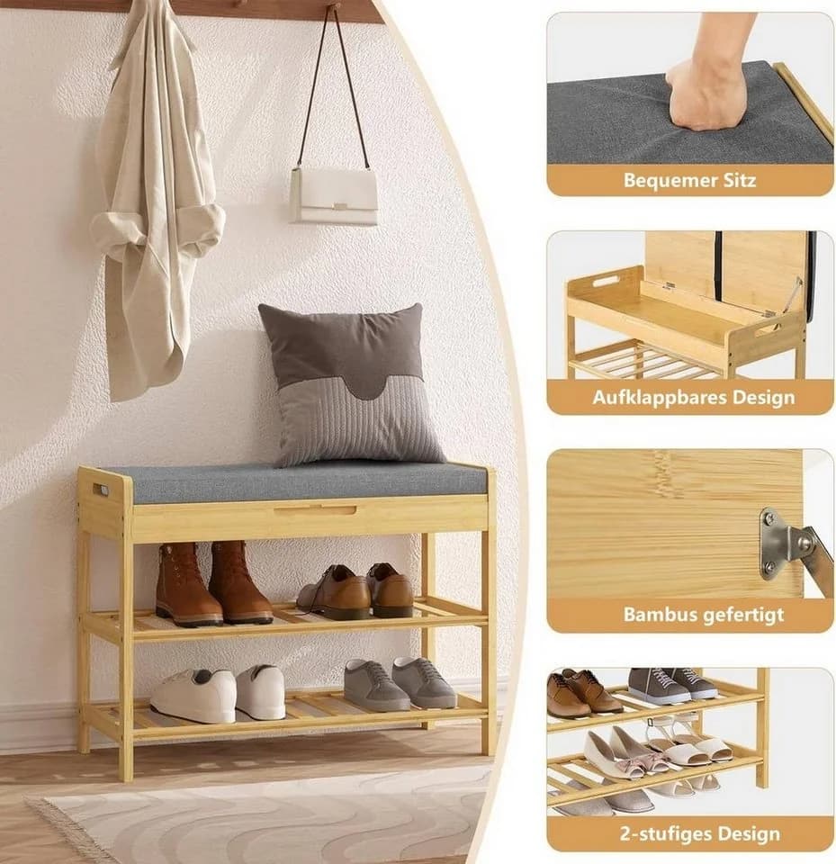 Woltu Schuhregal mit Sitzbank Bambus - Bild 4