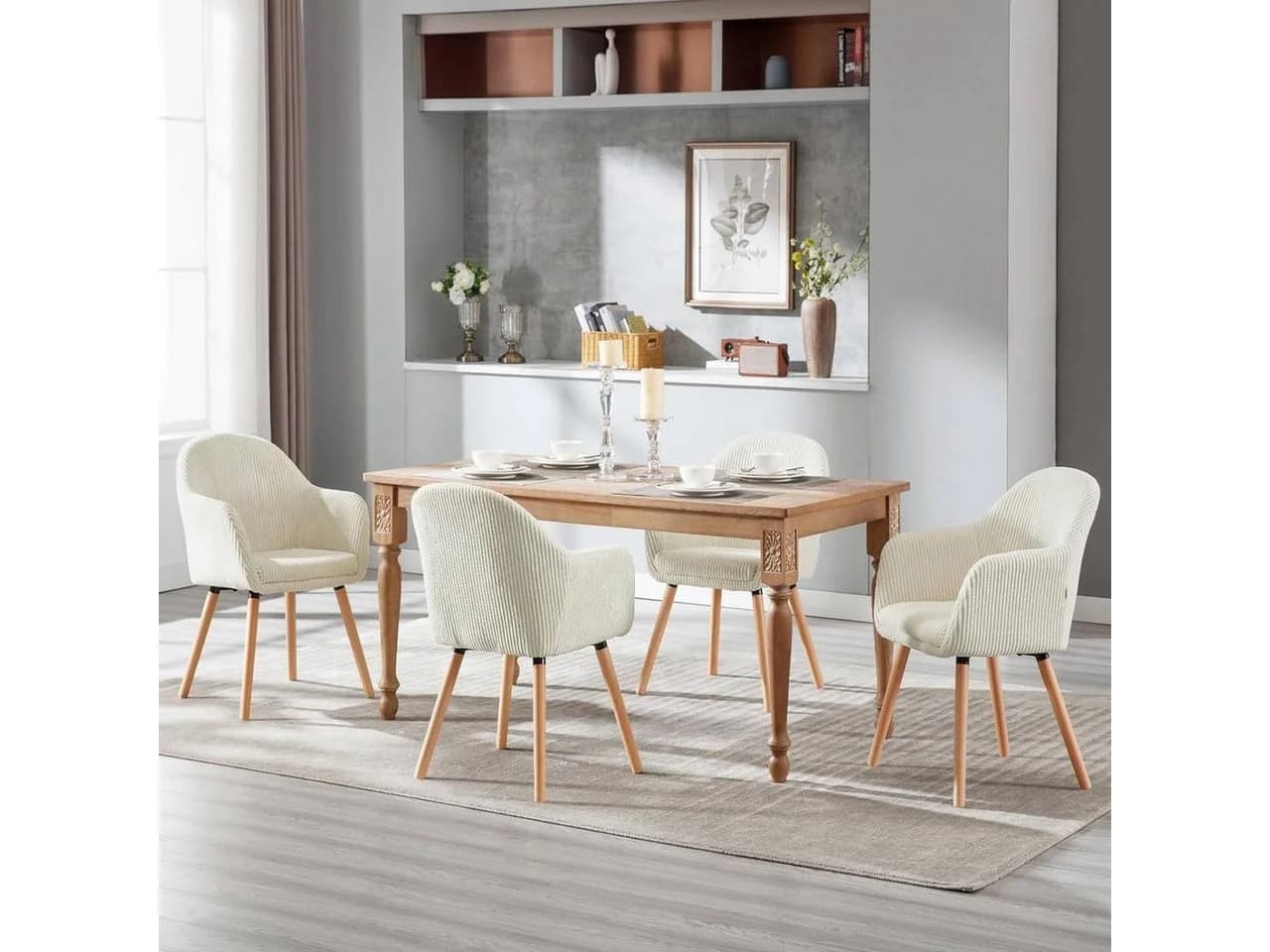 Woltu Polsterstuhl Esszimmer mit Armlehnen Cord Beige