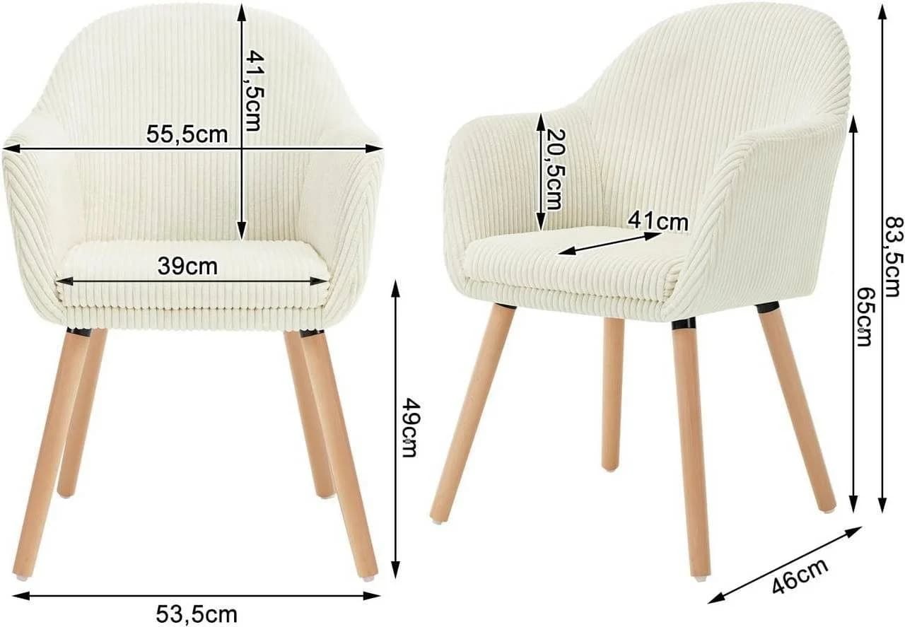 Woltu Esszimmerstuhl 2er Set mit Armlehnen Cord Beige - Bild 3
