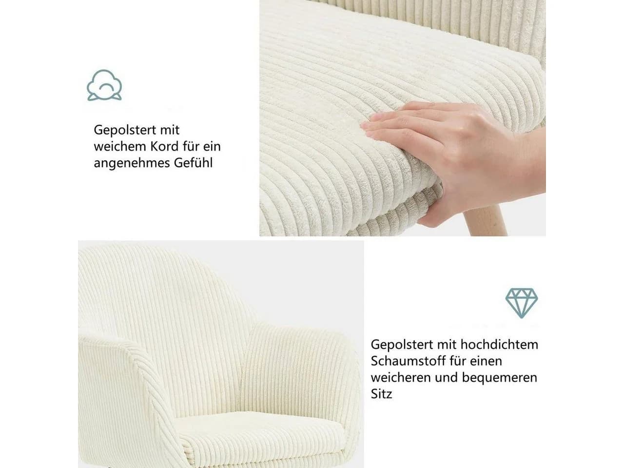 Woltu Esszimmerstuhl 2er Set mit Armlehnen Cord Beige - Bild 4