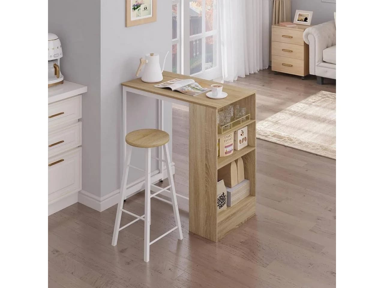 Woltu Bartisch mit 3 Regalfächern Vintage-Holzoptik