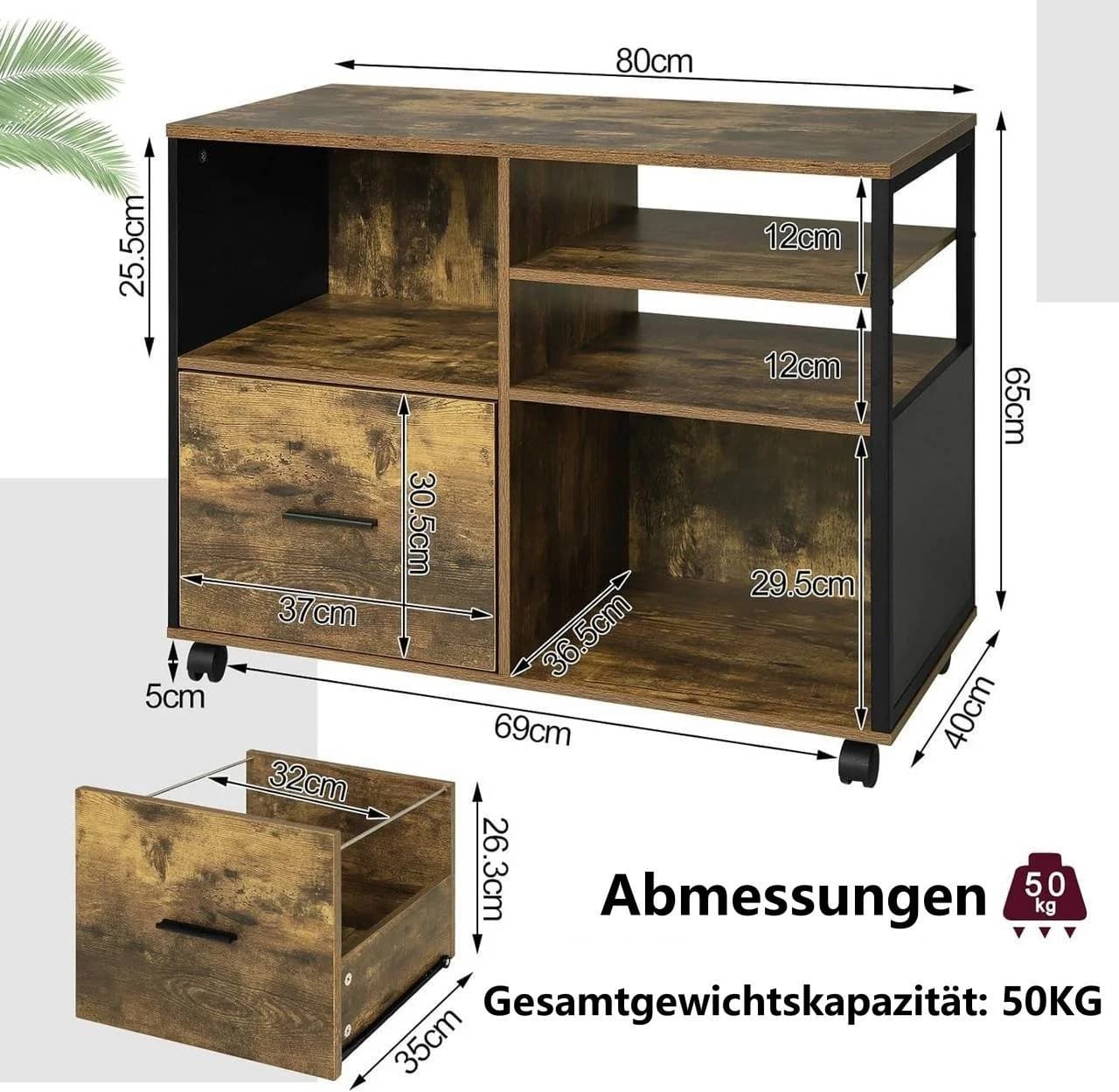 Woltu Aktenschrank Retro Braun/Schwarz mit Rollen und Schublade - Bild 3