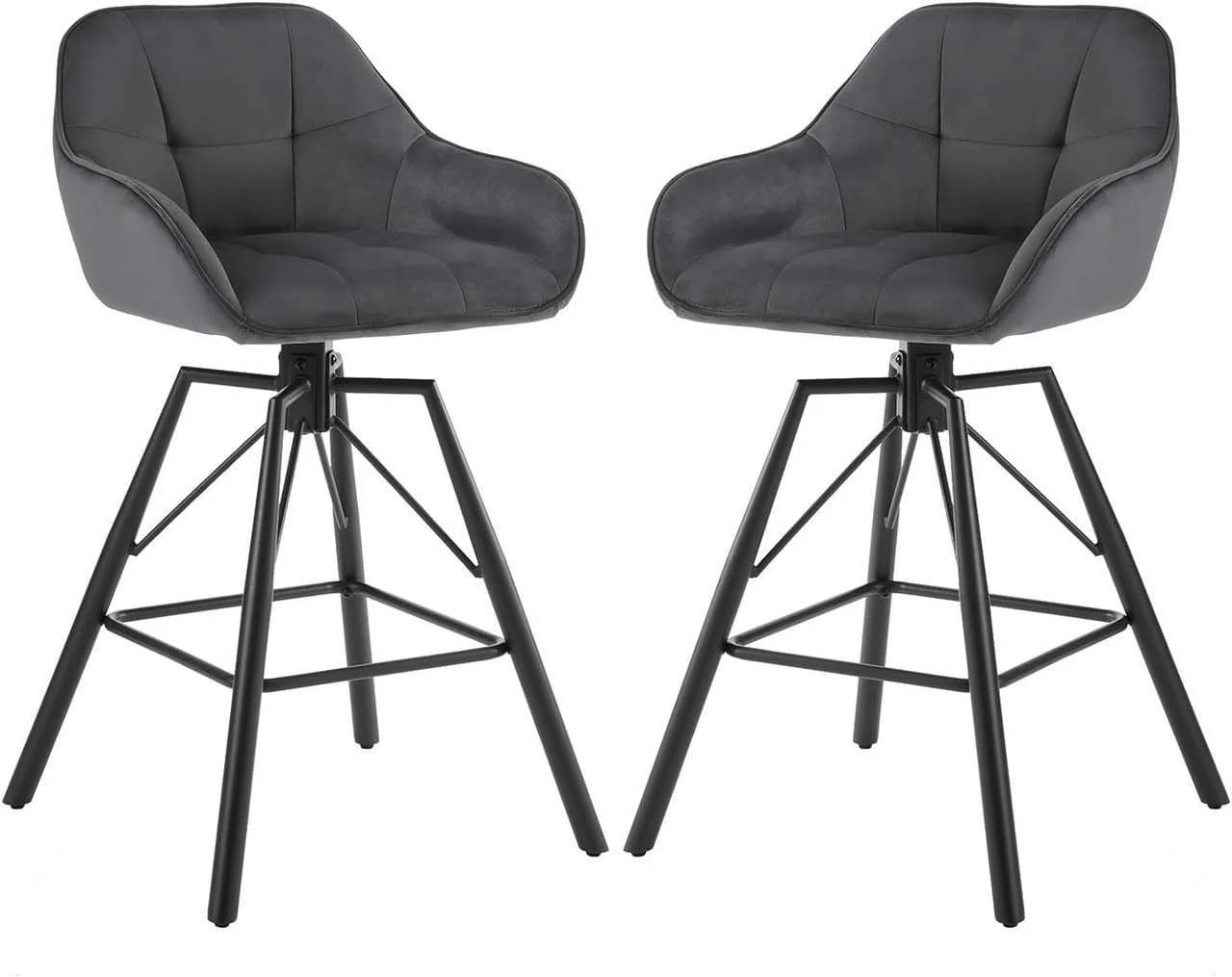Woltu Barhocker 2er Set mit Lehne und Fußstütze Grau - Bild 2