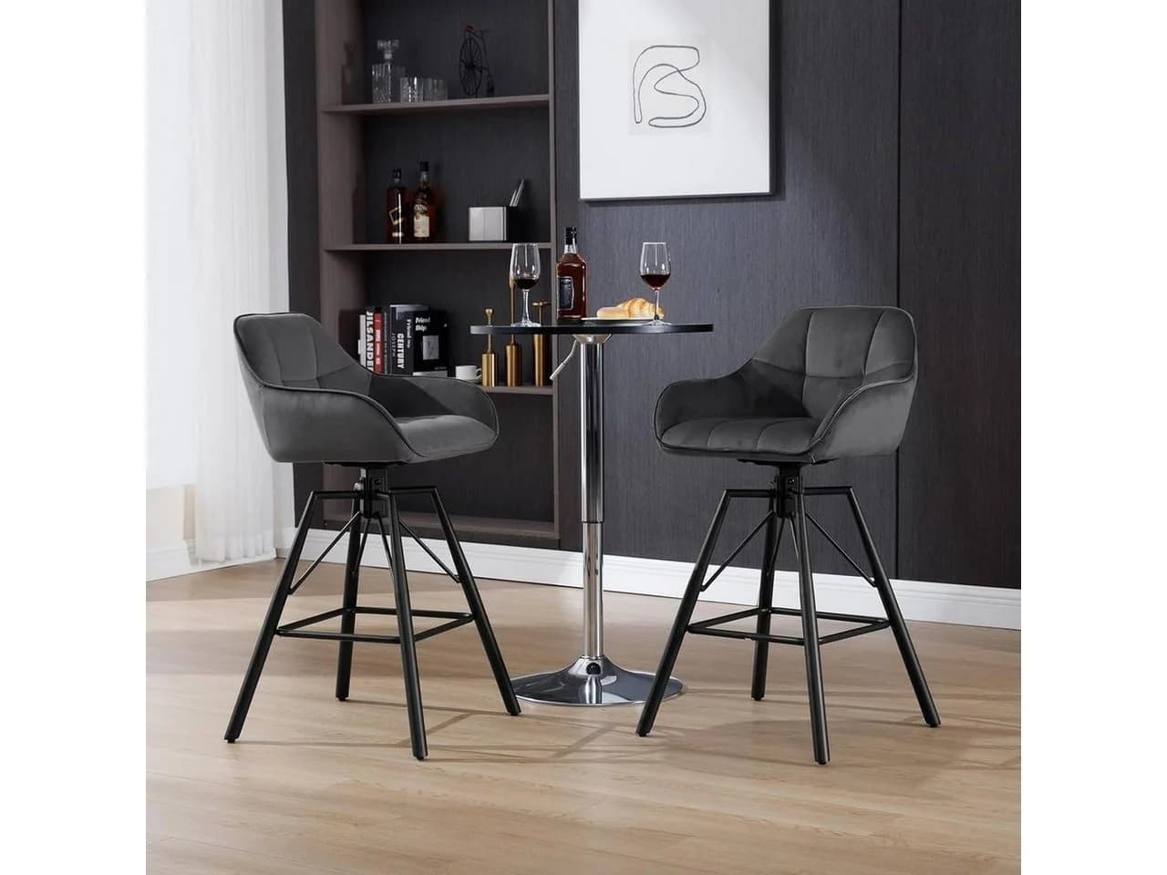 Woltu Barhocker Set 4-tlg. Grau/Schwarz Samt mit Lehne