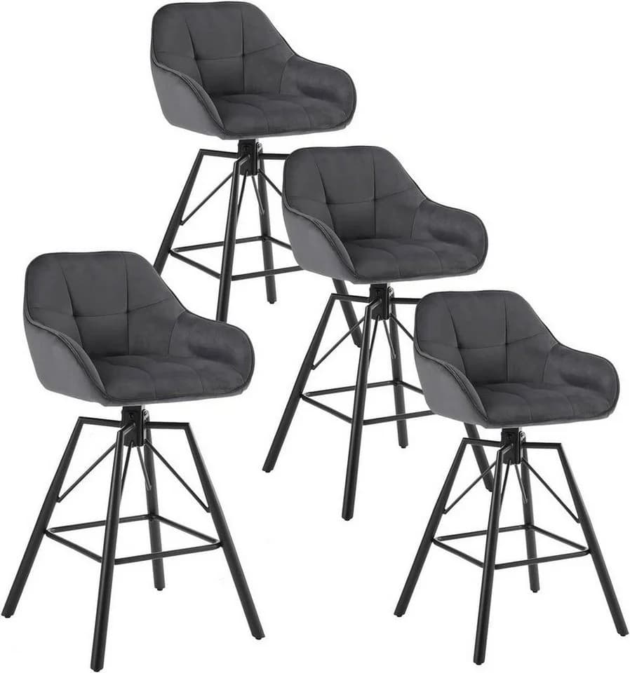 Woltu Barhocker Set 4-tlg. Grau/Schwarz Samt mit Lehne - Bild 2