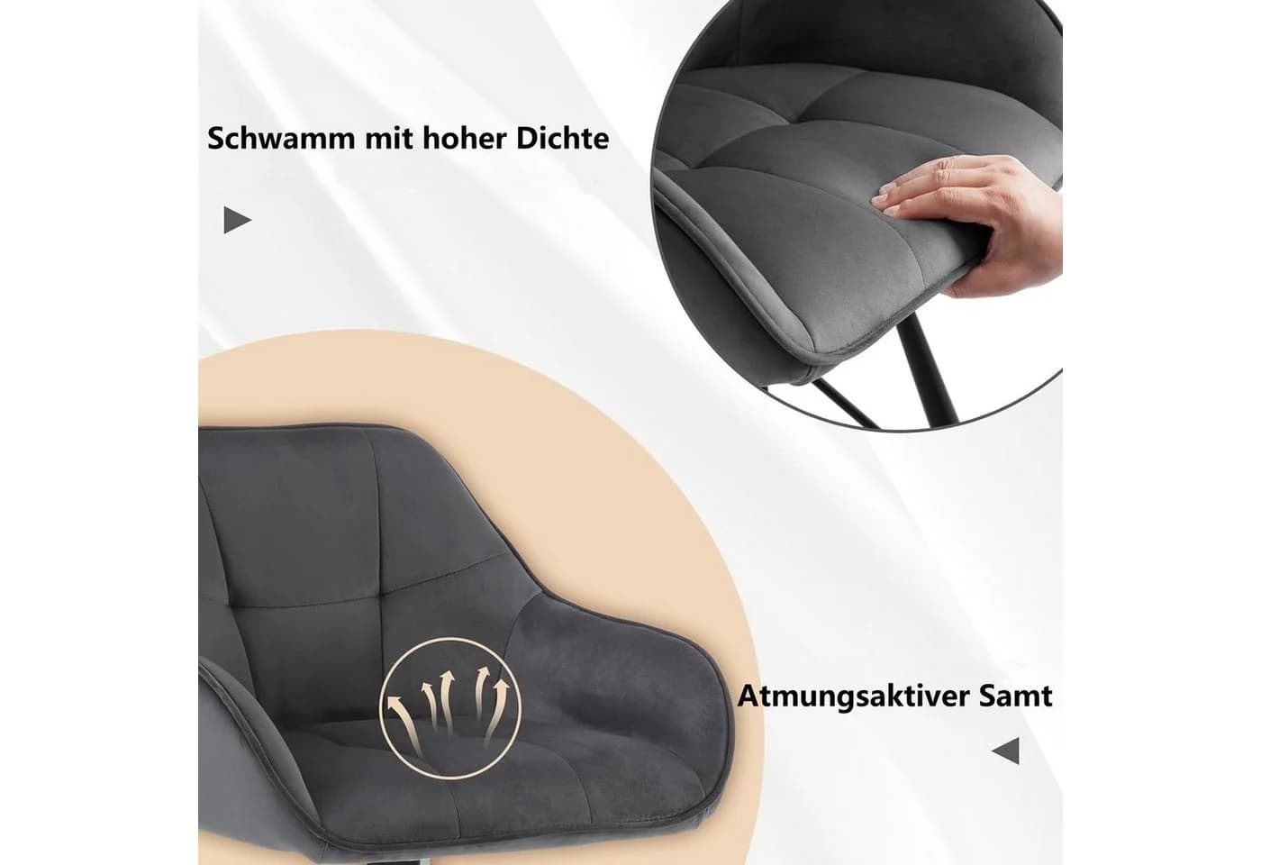 Woltu Barhocker Set 4-tlg. Grau/Schwarz Samt mit Lehne - Bild 4