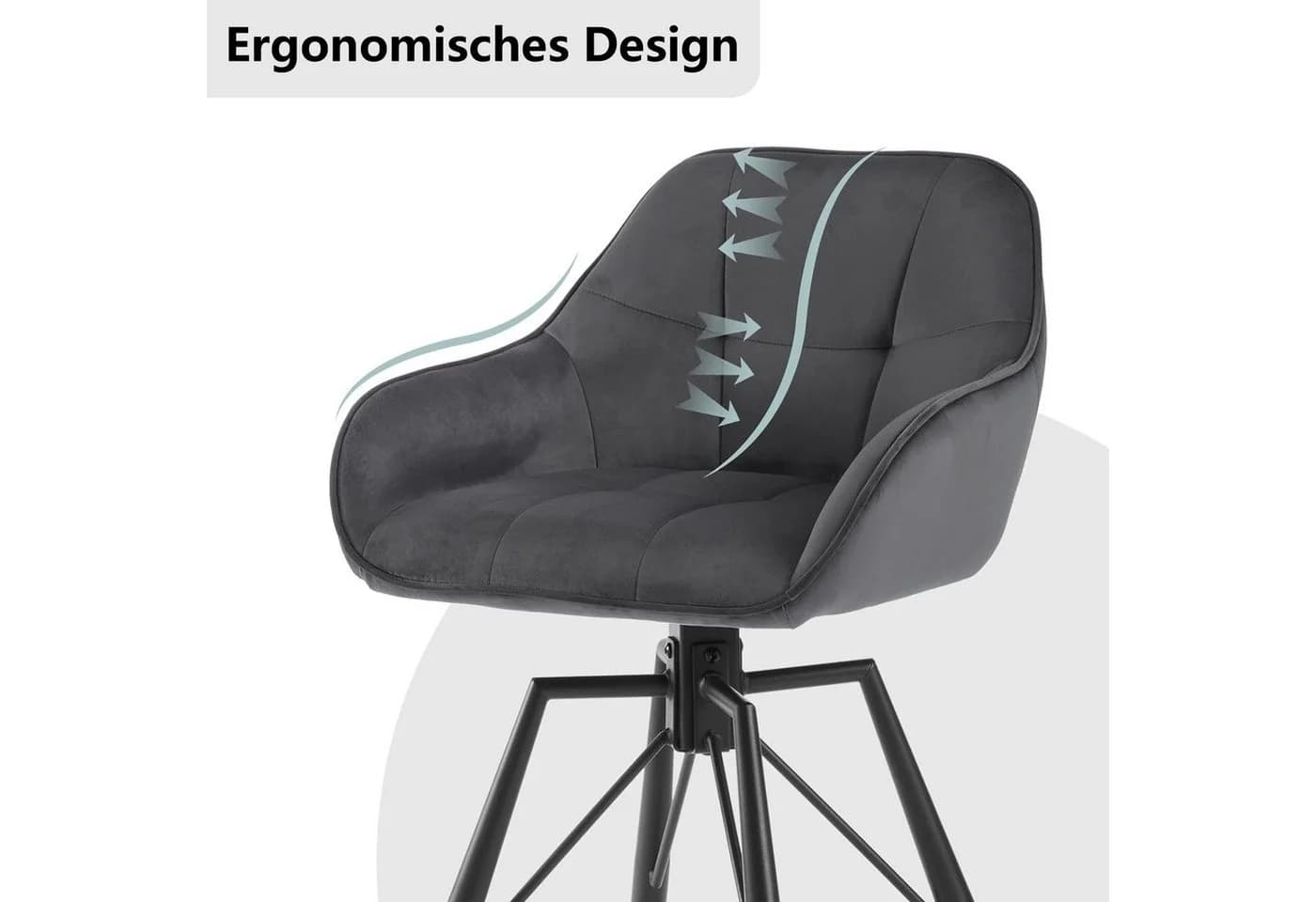 Woltu Barhocker Set 4-tlg. Grau/Schwarz Samt mit Lehne - Bild 5