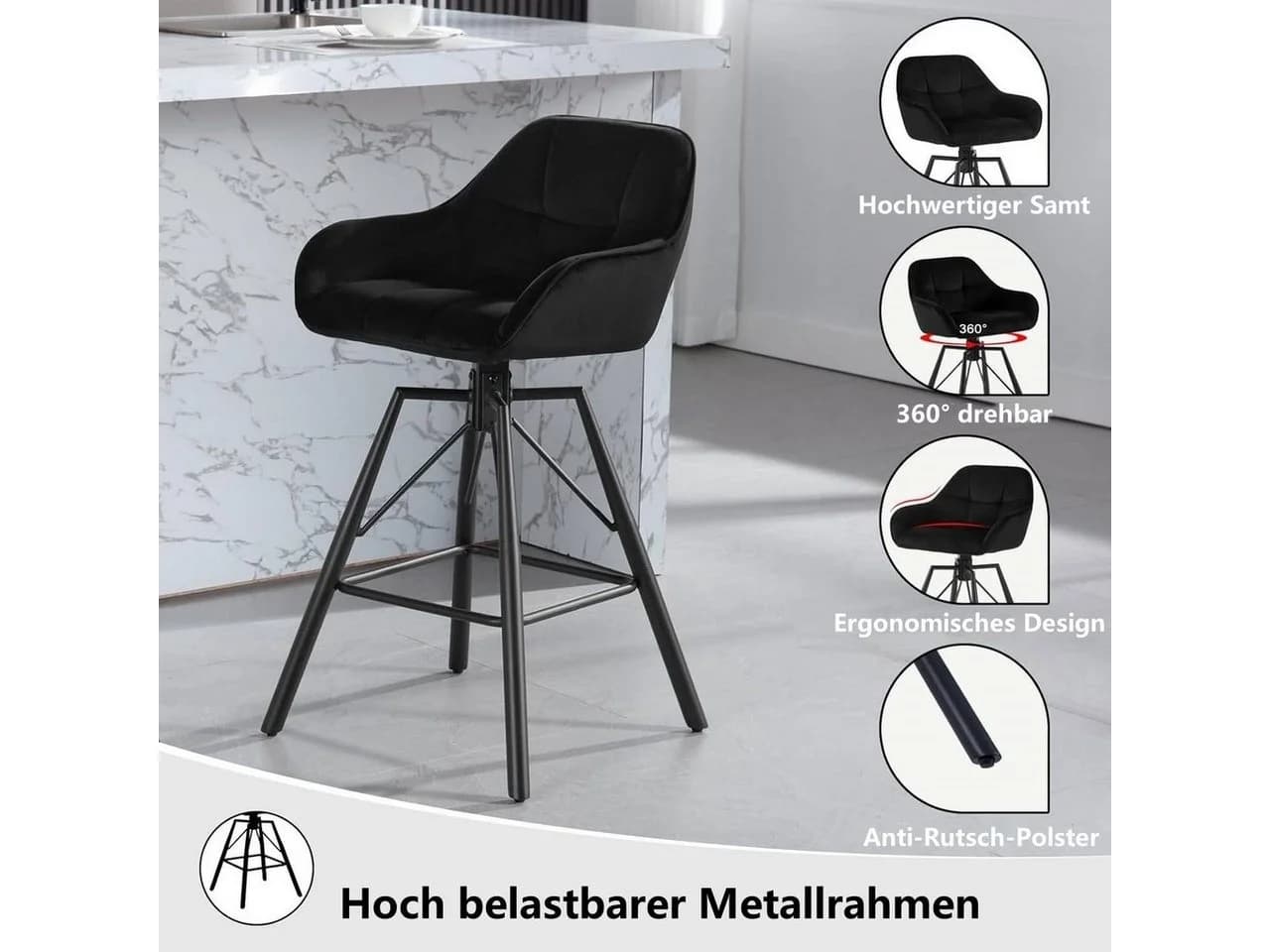 Woltu Barhocker 2er Set Samt mit Lehne und Fußstütze - Bild 4