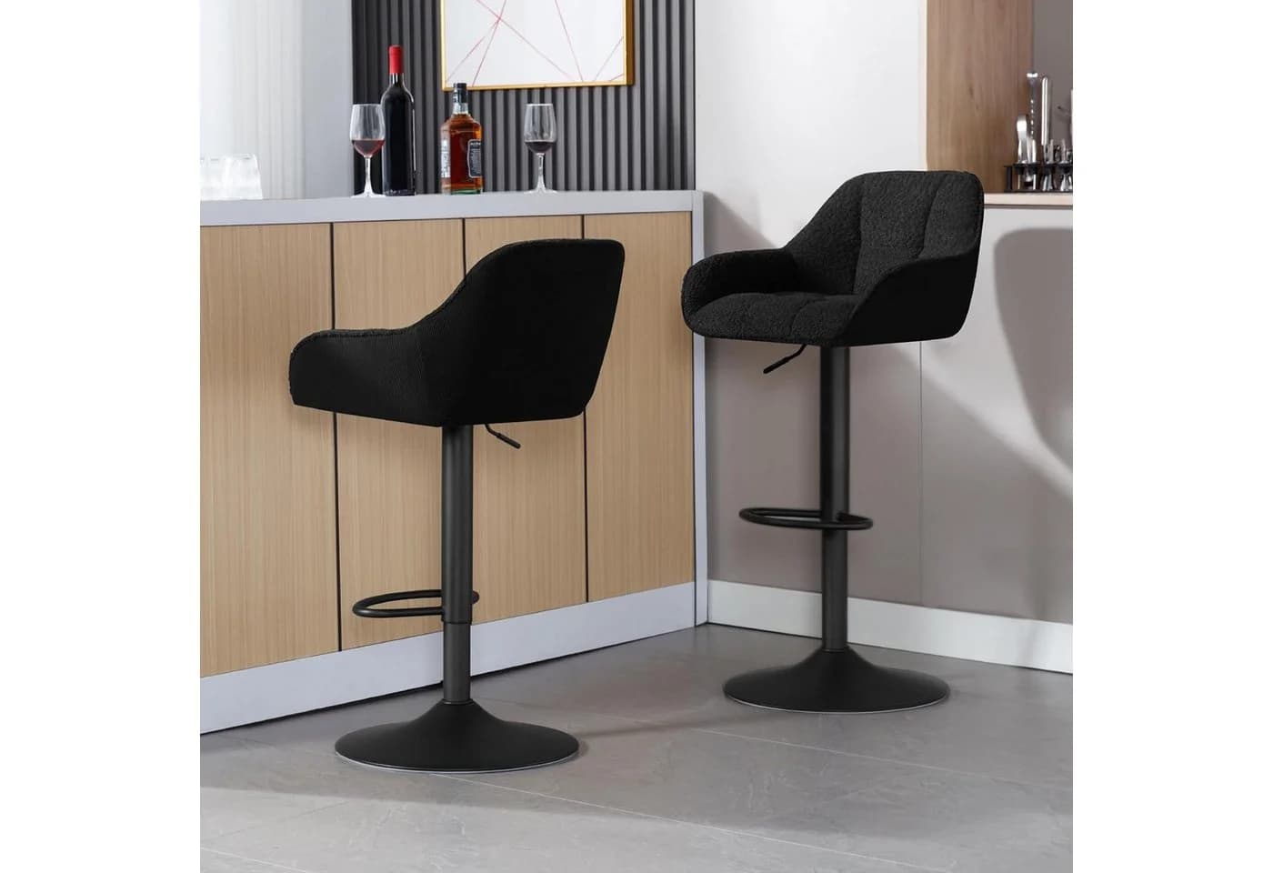 Woltu Barhocker höhenverstellbar drehbar Schwarz Grau Chenille Metall - Bild 4