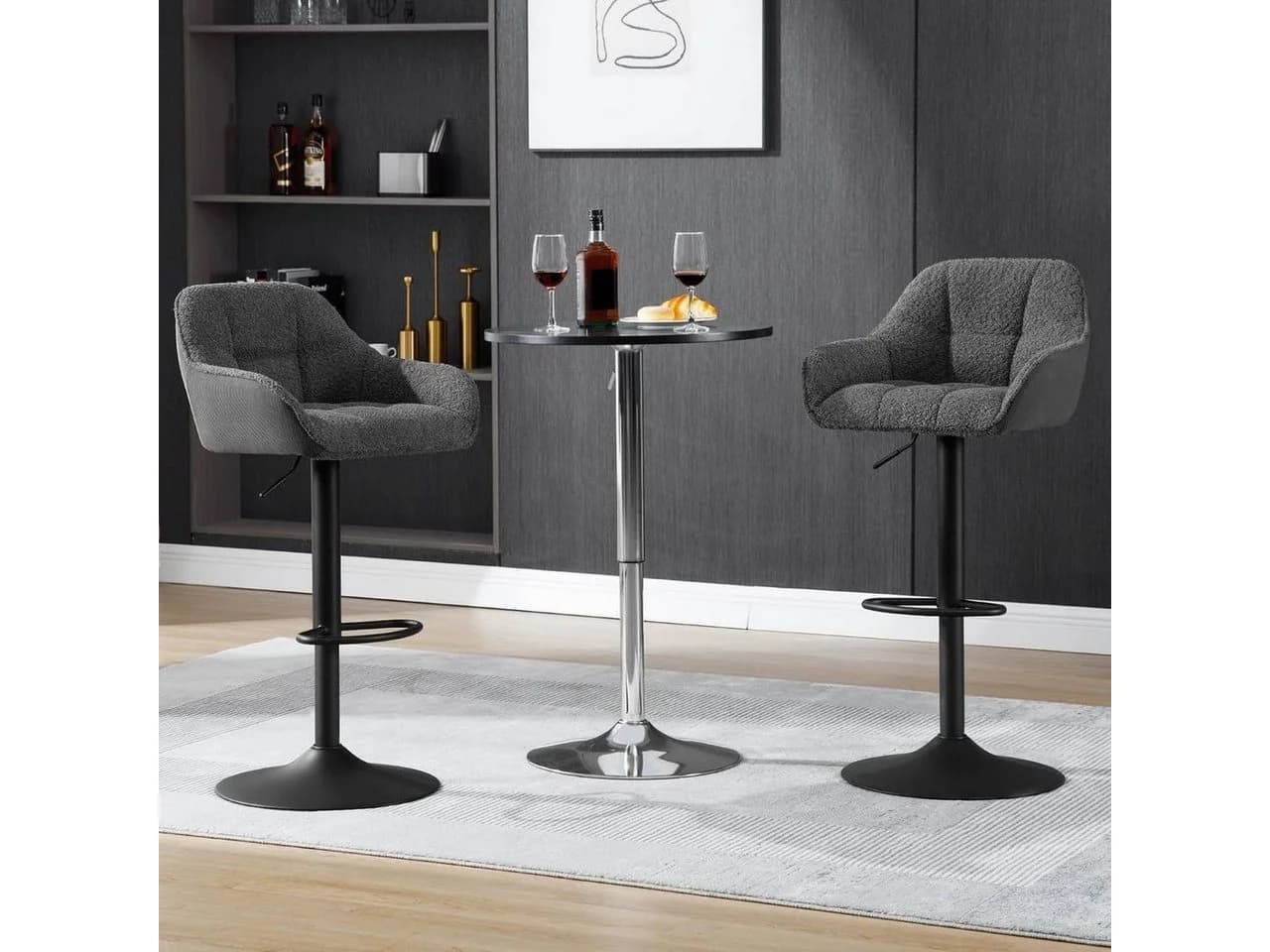 Woltu Barhocker 2er Set höhenverstellbar Grau/Schwarz