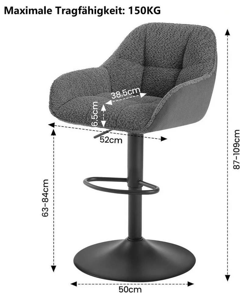 Woltu Barhocker 2er Set höhenverstellbar Grau/Schwarz - Bild 3