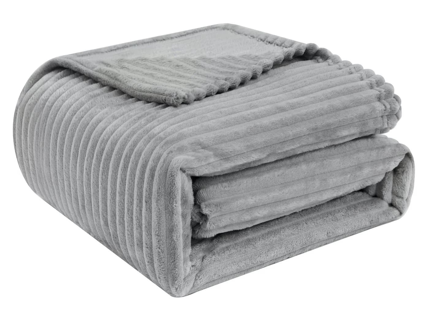 Woltu Wohndecke Flanell Kuscheldecke Grau Gestreift - Bild 2