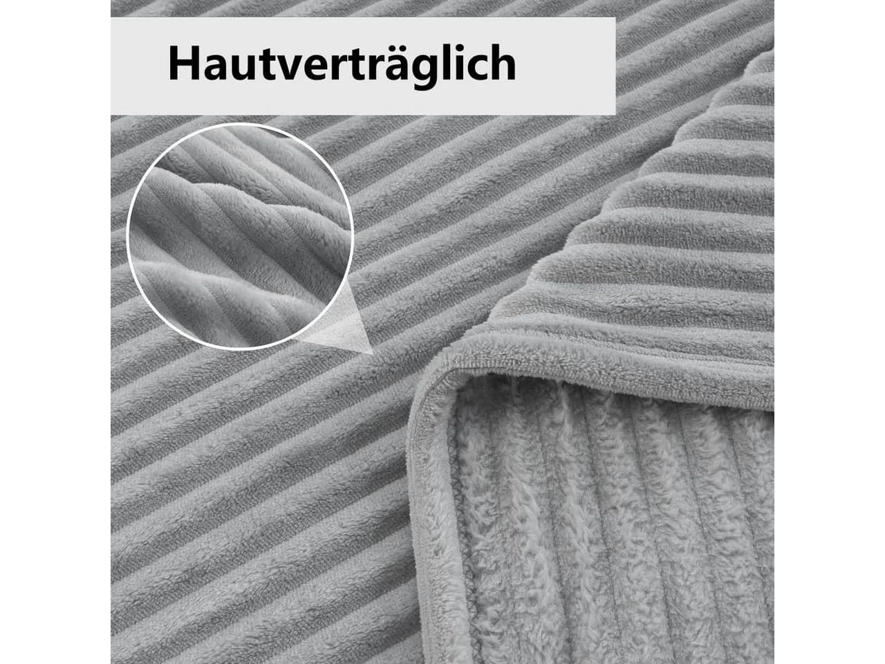 Woltu Wohndecke Flanell Kuscheldecke Grau Gestreift - Bild 5
