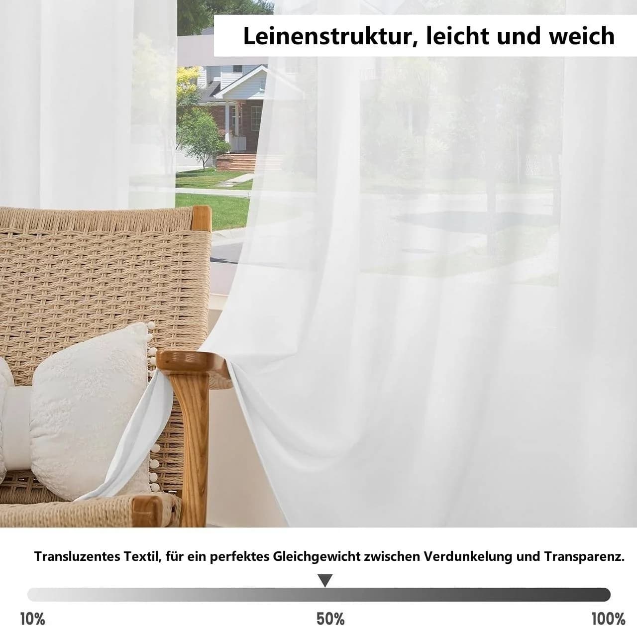 Woltu Gardine Weiß 135x225 cm Leinenoptik Ösen
