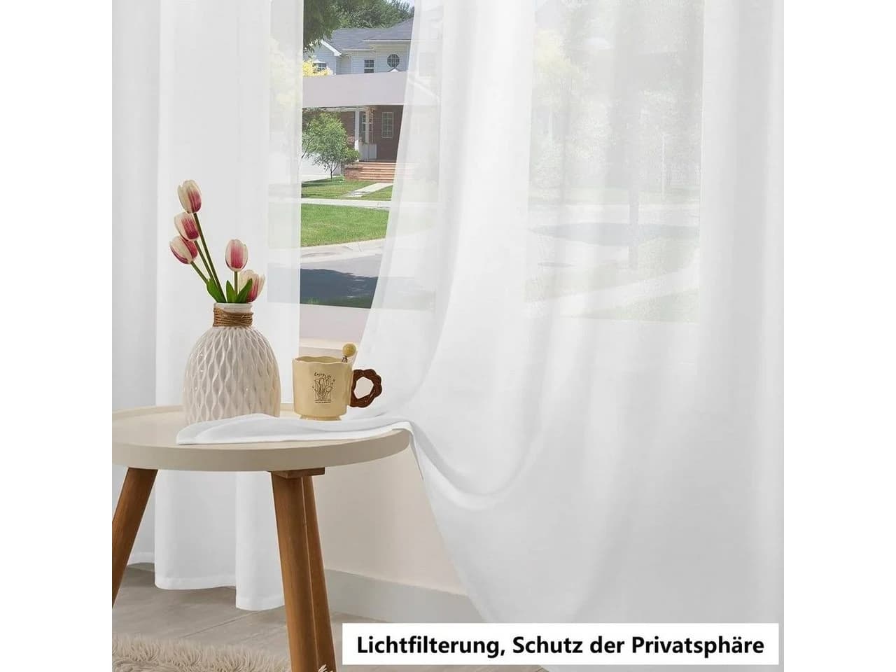 Woltu Gardine Weiß 135x225 cm Leinenoptik Ösen - Bild 5