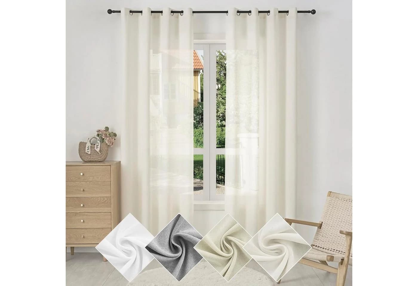 Woltu Gardine mit Ösen Halbtransparent Leinenoptik Weiss - Bild 2