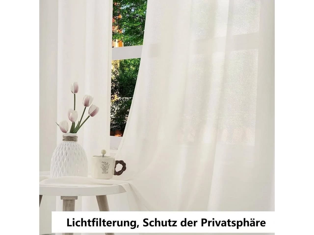 Woltu Gardine mit Ösen Halbtransparent Leinenoptik Weiss - Bild 5