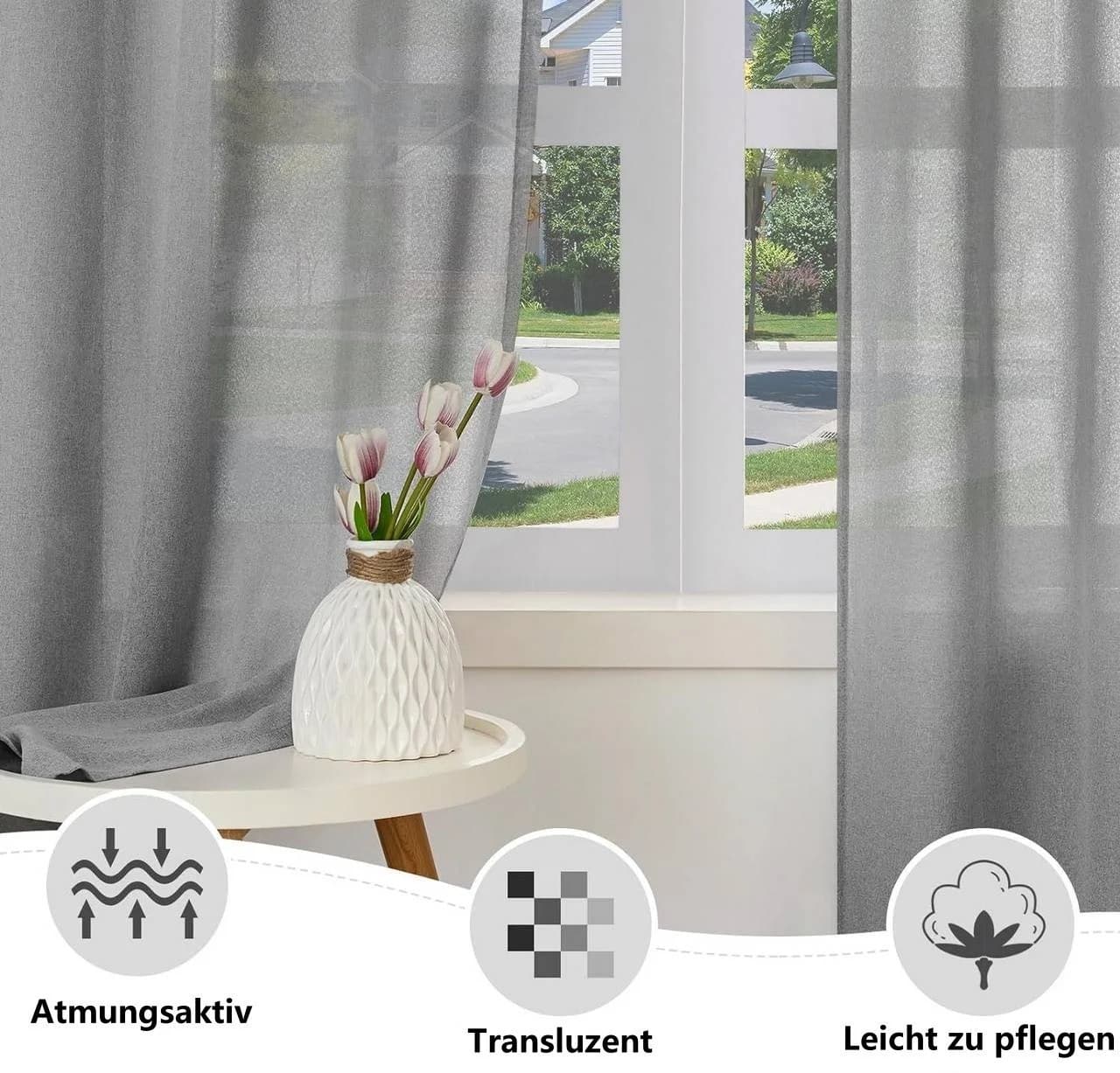 Woltu Gardine Halbtransparent Leinenoptik - Bild 3