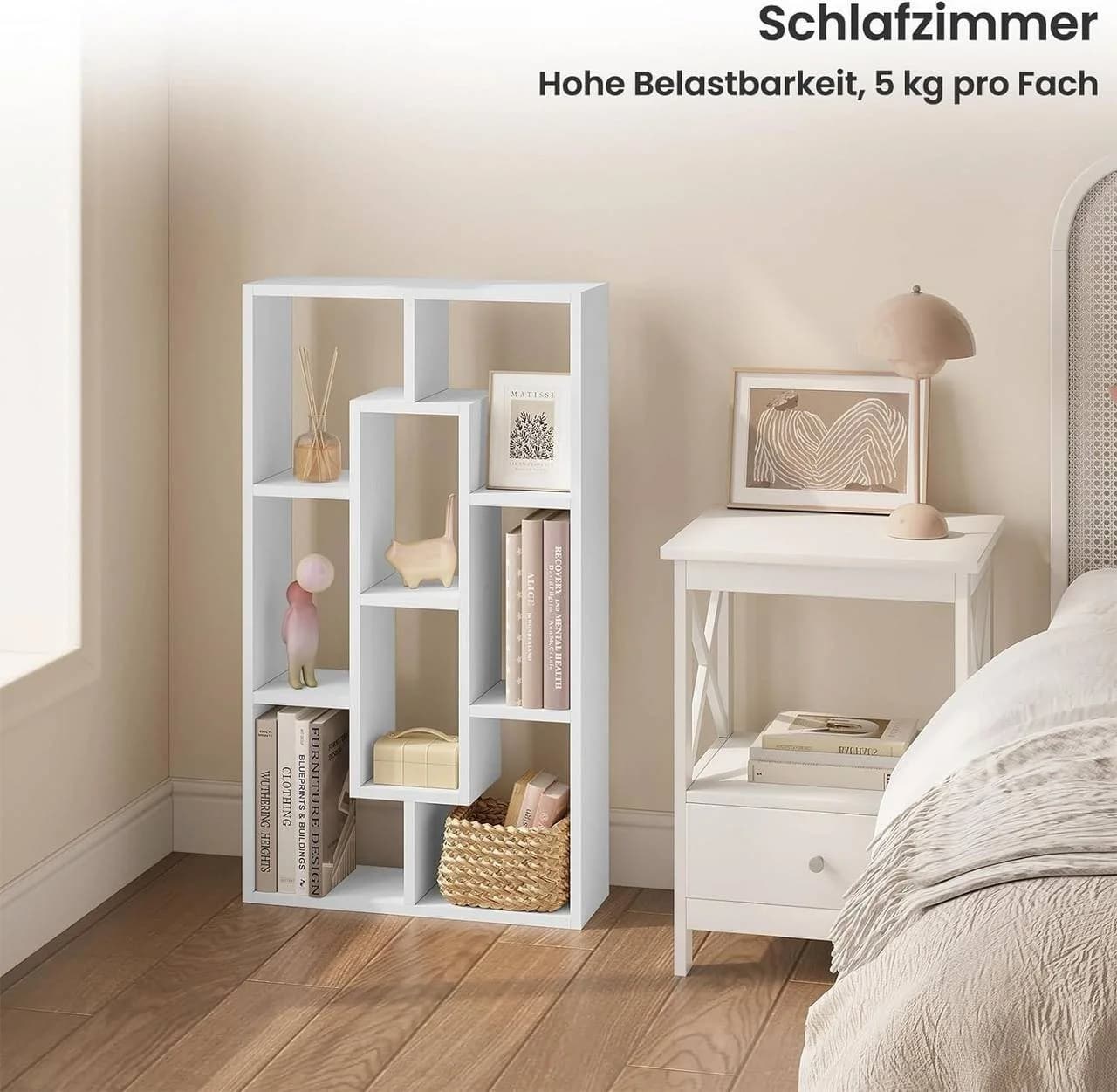 Woltu Wandregal 8 Fächer Weiß Modernes Hängeregal - Bild 4