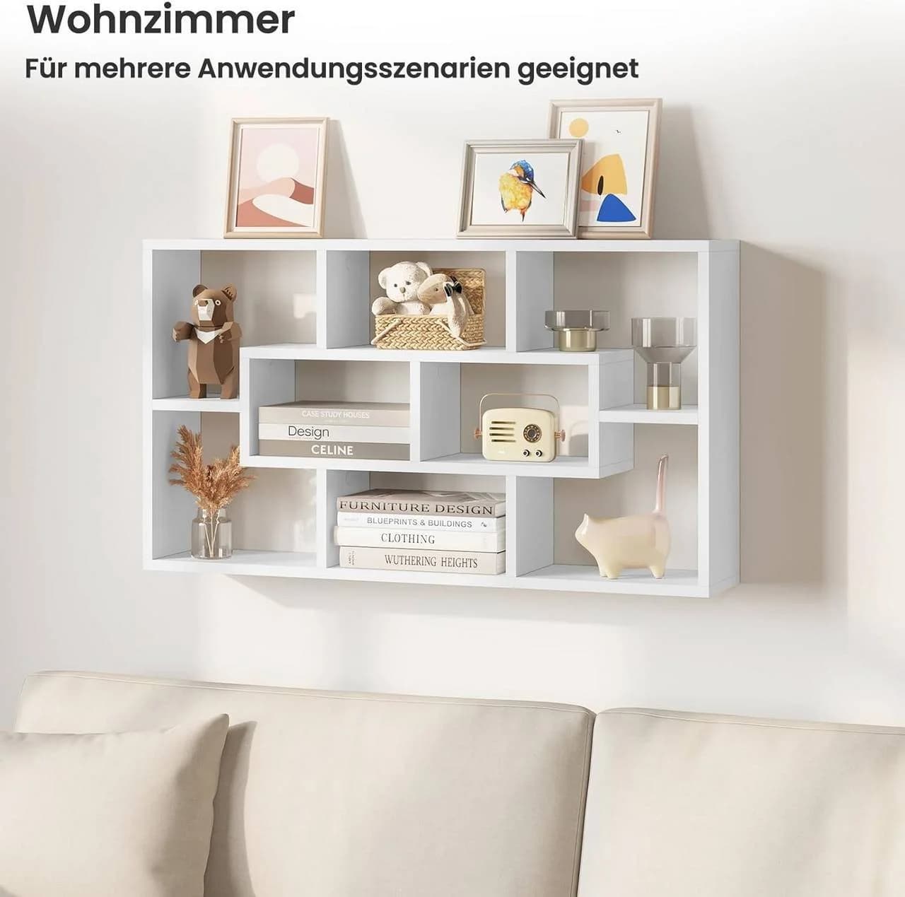 Woltu Wandregal 8 Fächer Weiß Modernes Hängeregal - Bild 5
