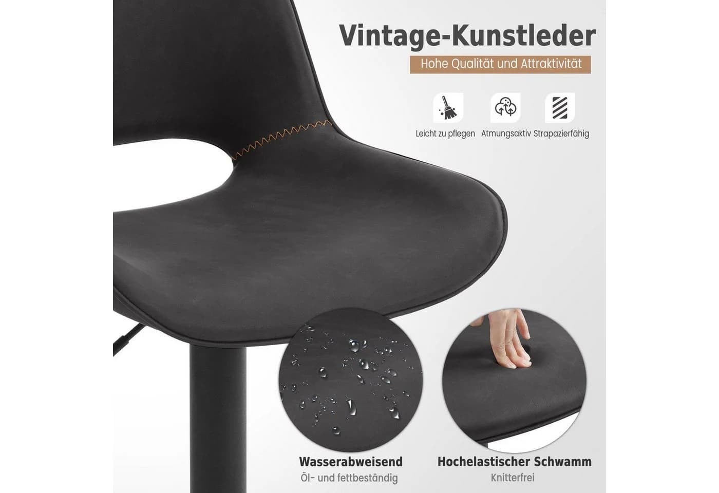Woltu Barhocker Höhenverstellbar Braun Anthrazit mit Fußstütze - Bild 5
