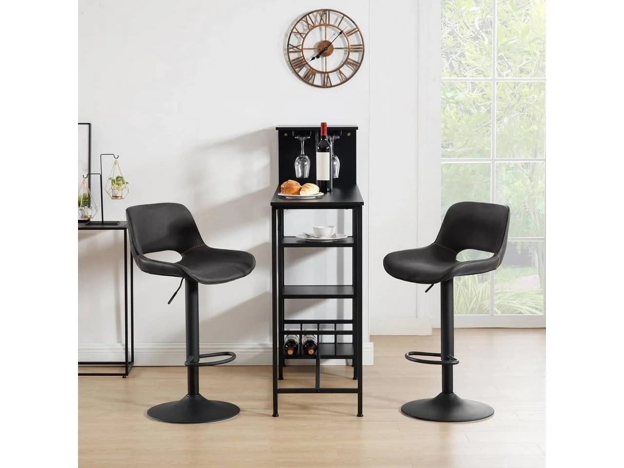 Woltu Barhocker 2er Set Anthrazit/Braun höhenverstellbar mit Fußstütze - Bild 4